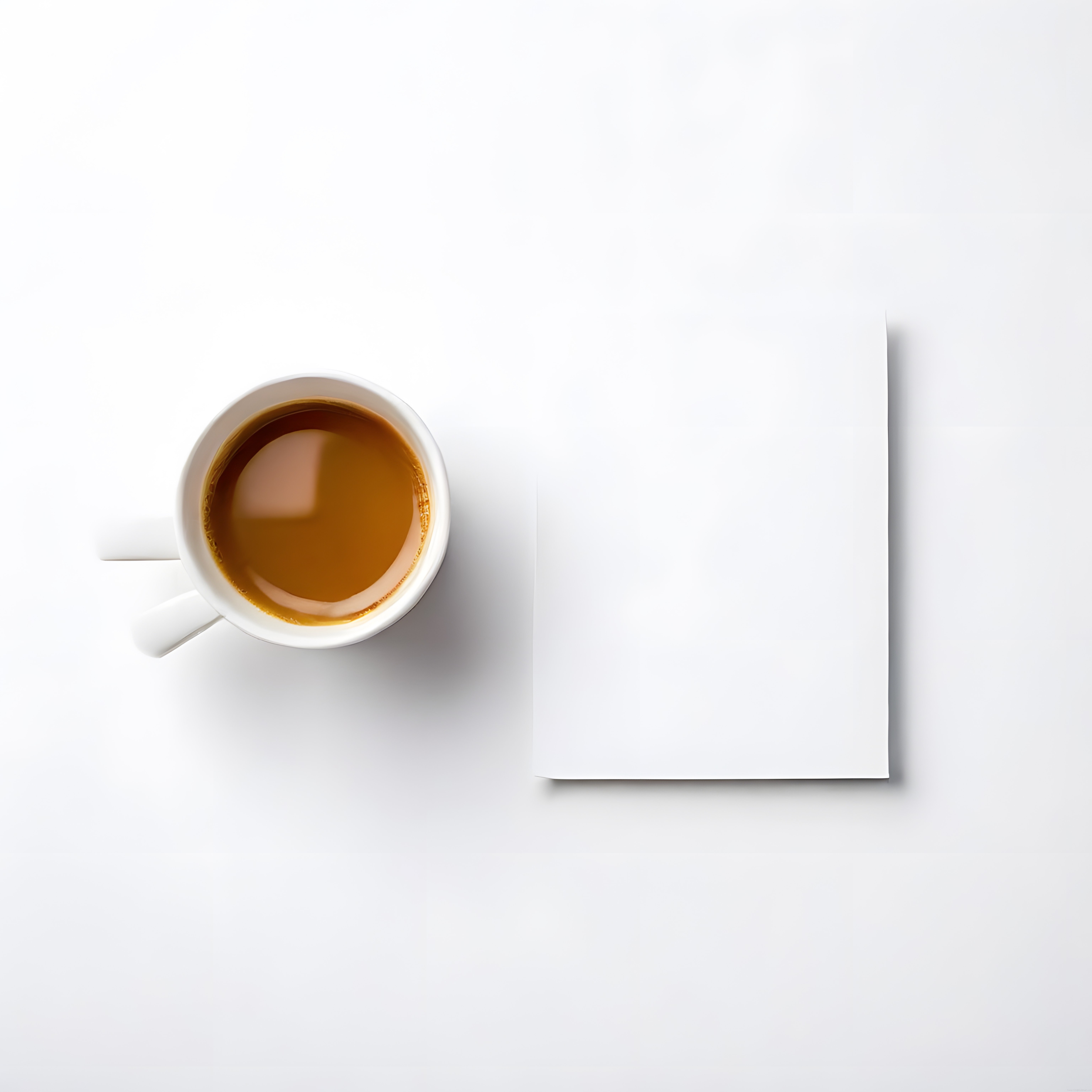 Beyaz Zemin Üzerinde Kahve Fincanı ve Boş Kitap ile Minimalist Flat Lay