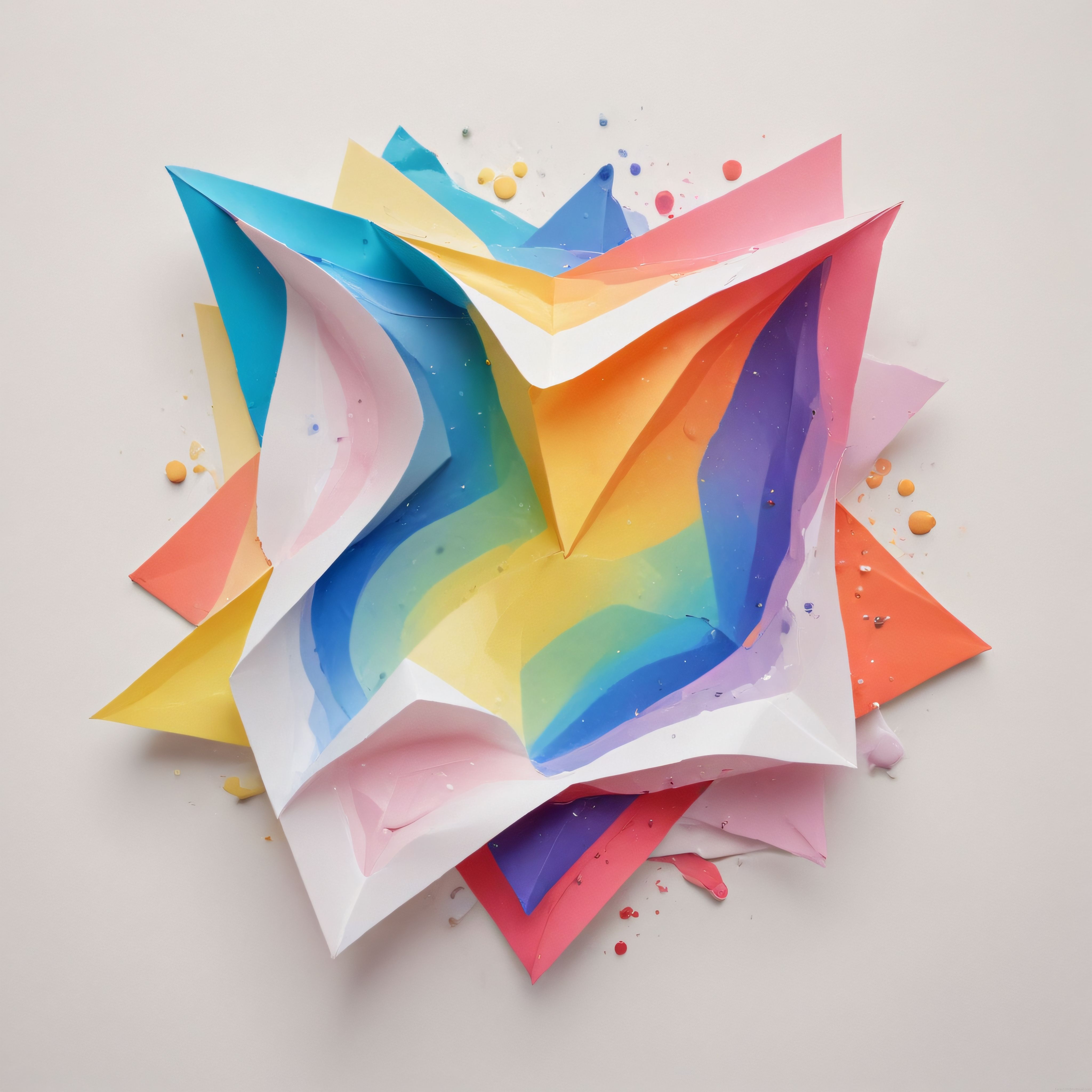 Beyaz Zemin Üzerinde Rengarenk Suluboya Origami Kağıt Sanat Eseri