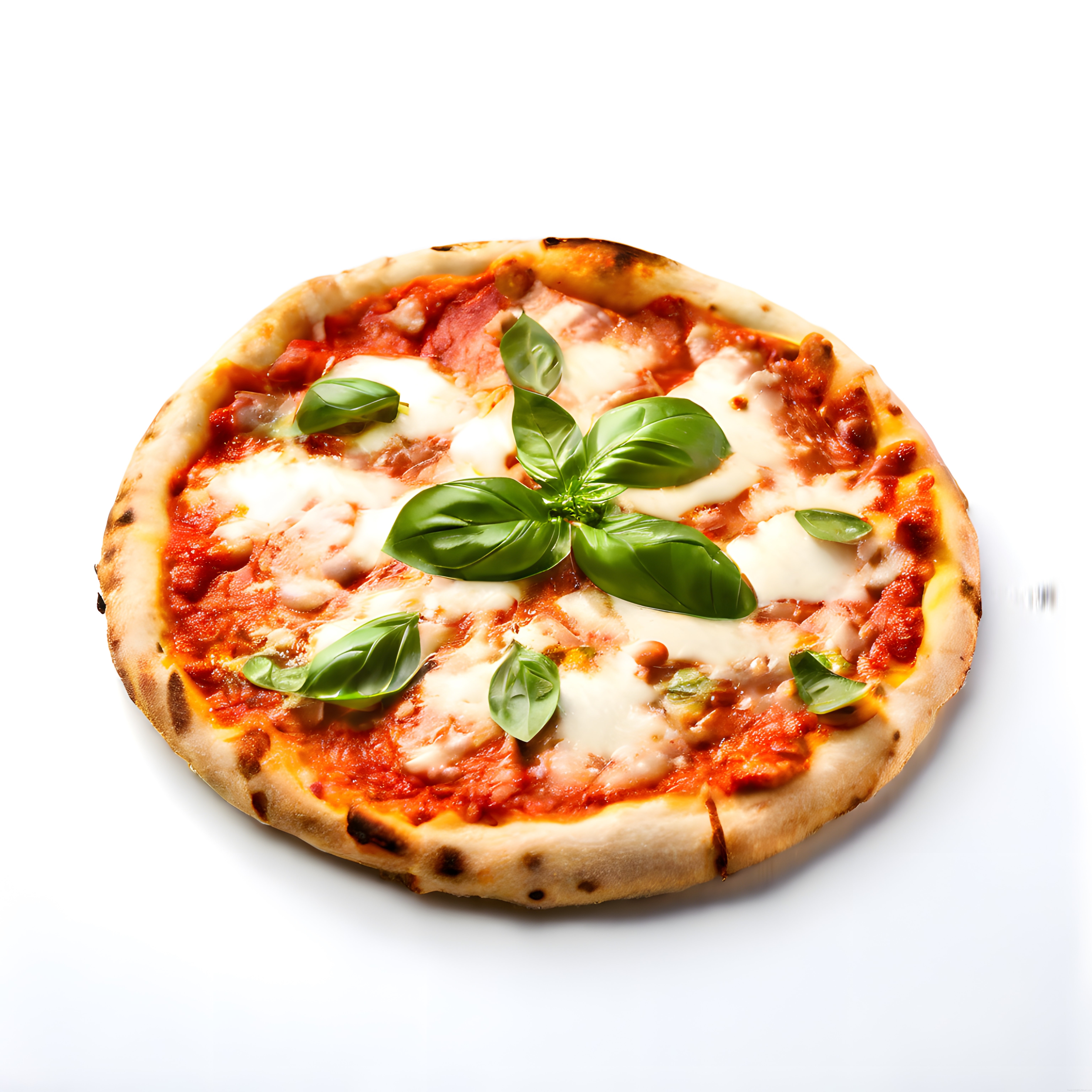 Beyaz Zemin Üzerinde Taze Fesleğen ve Mozzarellalı İtalyan Pizza Görseli