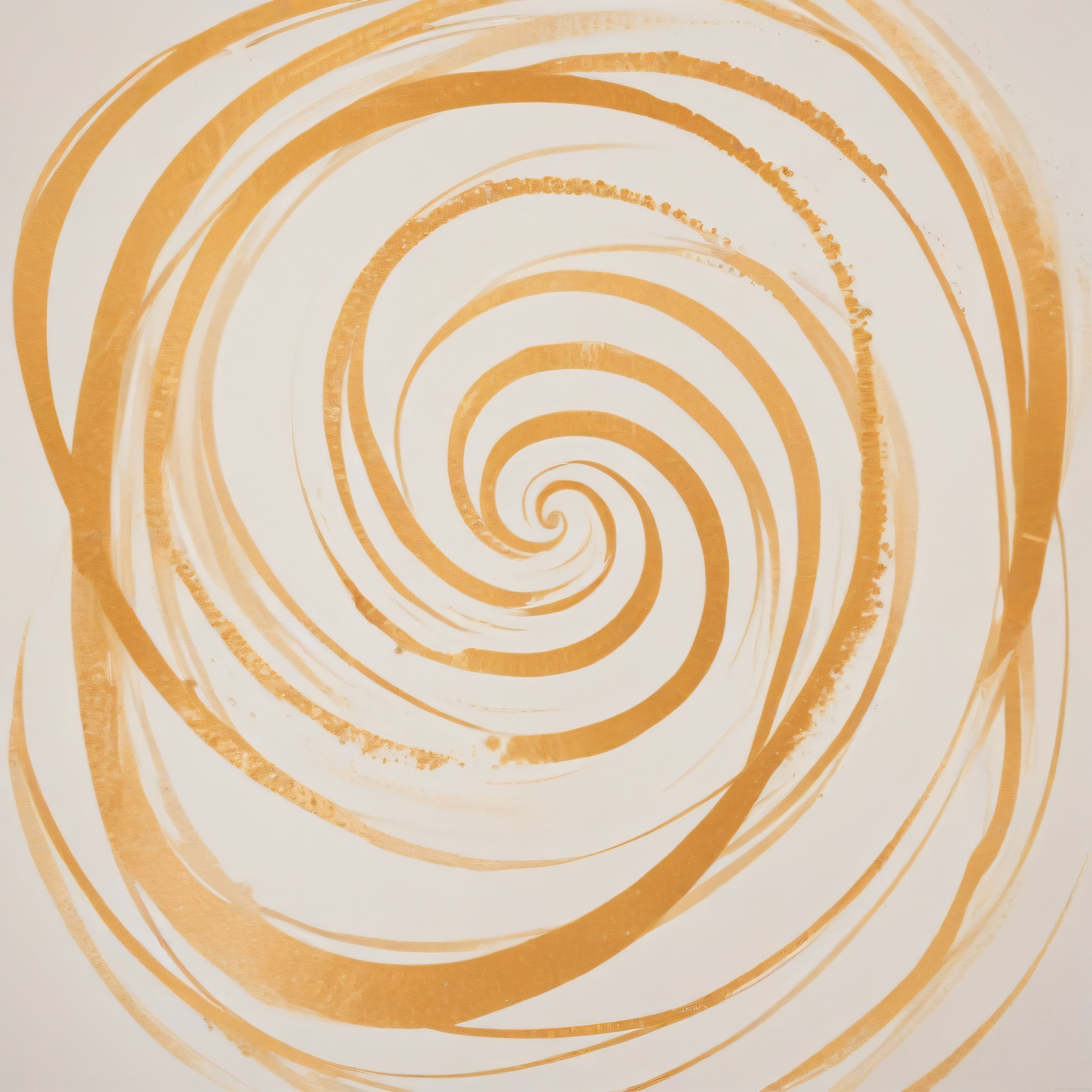 Beyaz Zemin Üzerine Altın Rengi Fırça Darbeli Spiral Soyut Sanat Tablosu