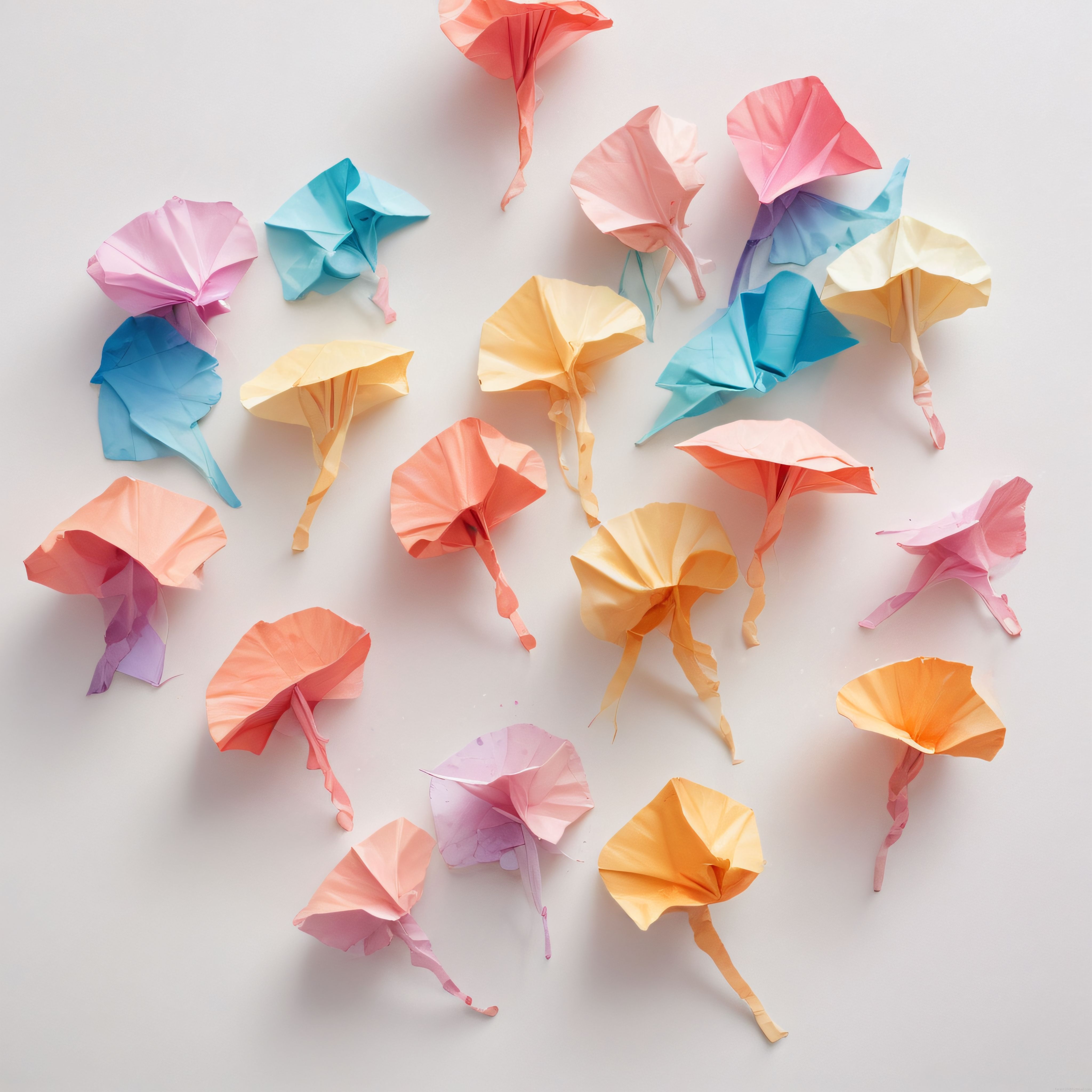 Beyaz Zemin Üzerine Saçılmış Renkli Origami Deniz Anaları ve Kağıt Sanatı
