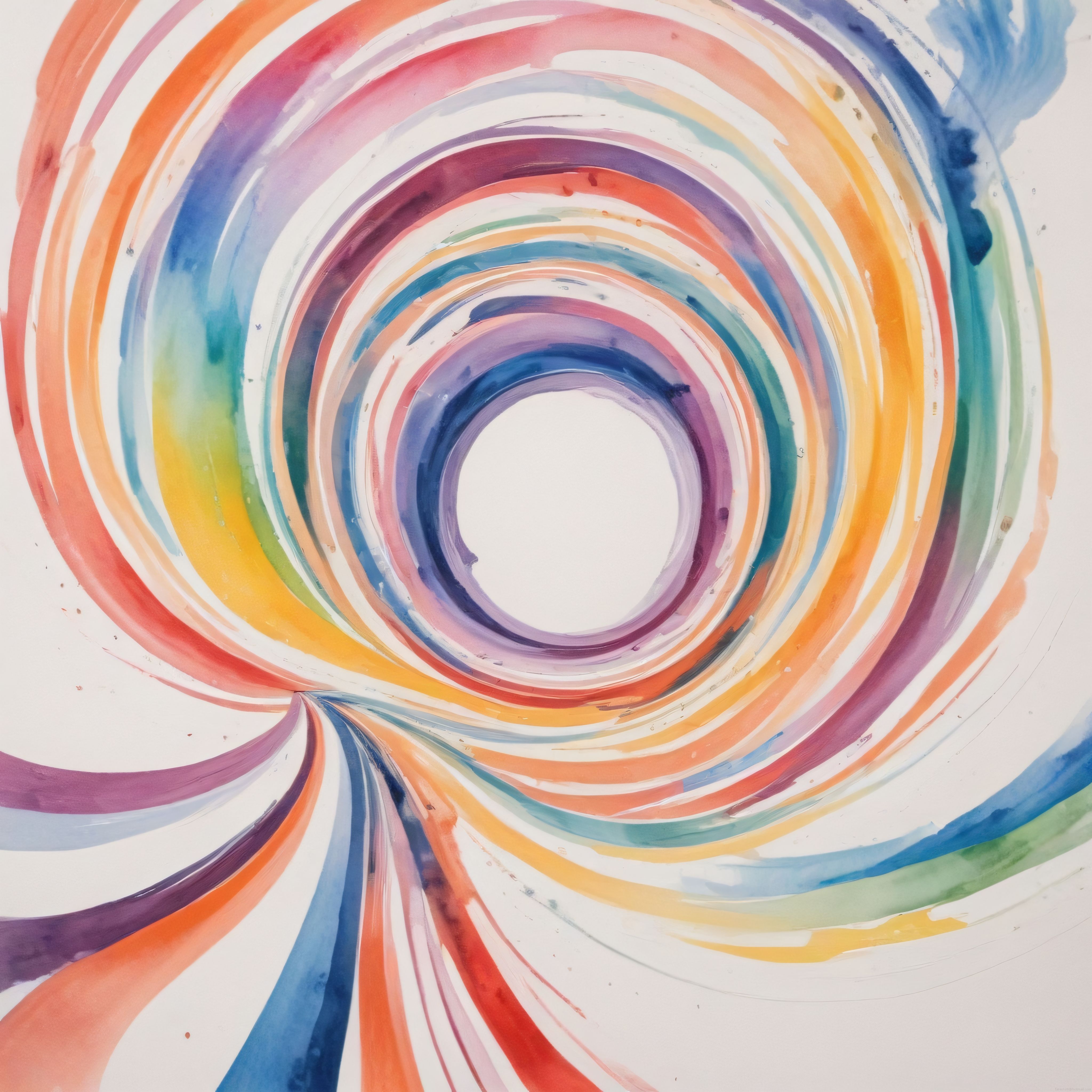 Beyaz Zemin Üzerine Suluboya ile Yapılmış Renkli Soyut Spiral Sanat Eseri