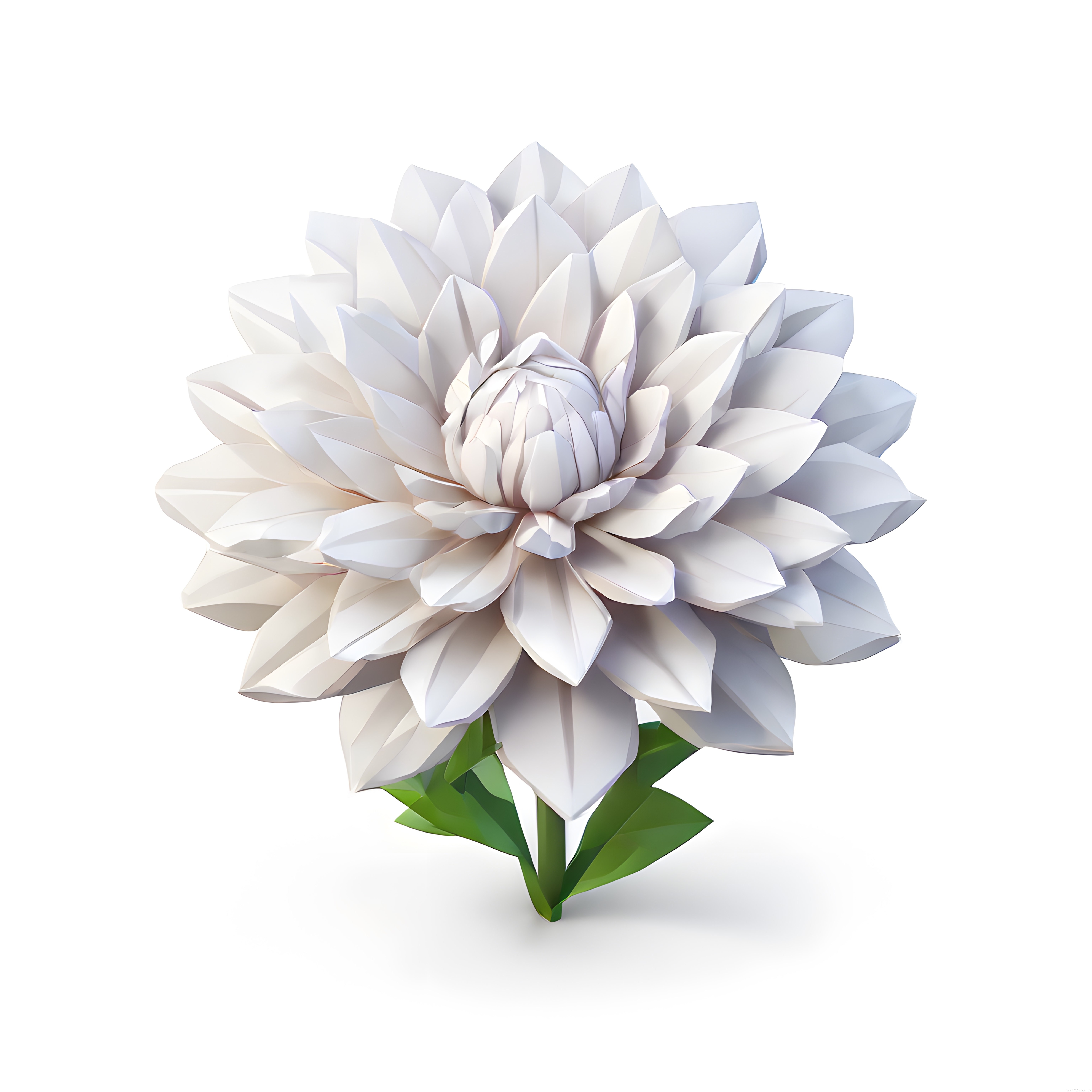 Beyaz Zeminde 3D Render Geometrik Origami Beyaz Çiçek Dijital Sanat Çalışması