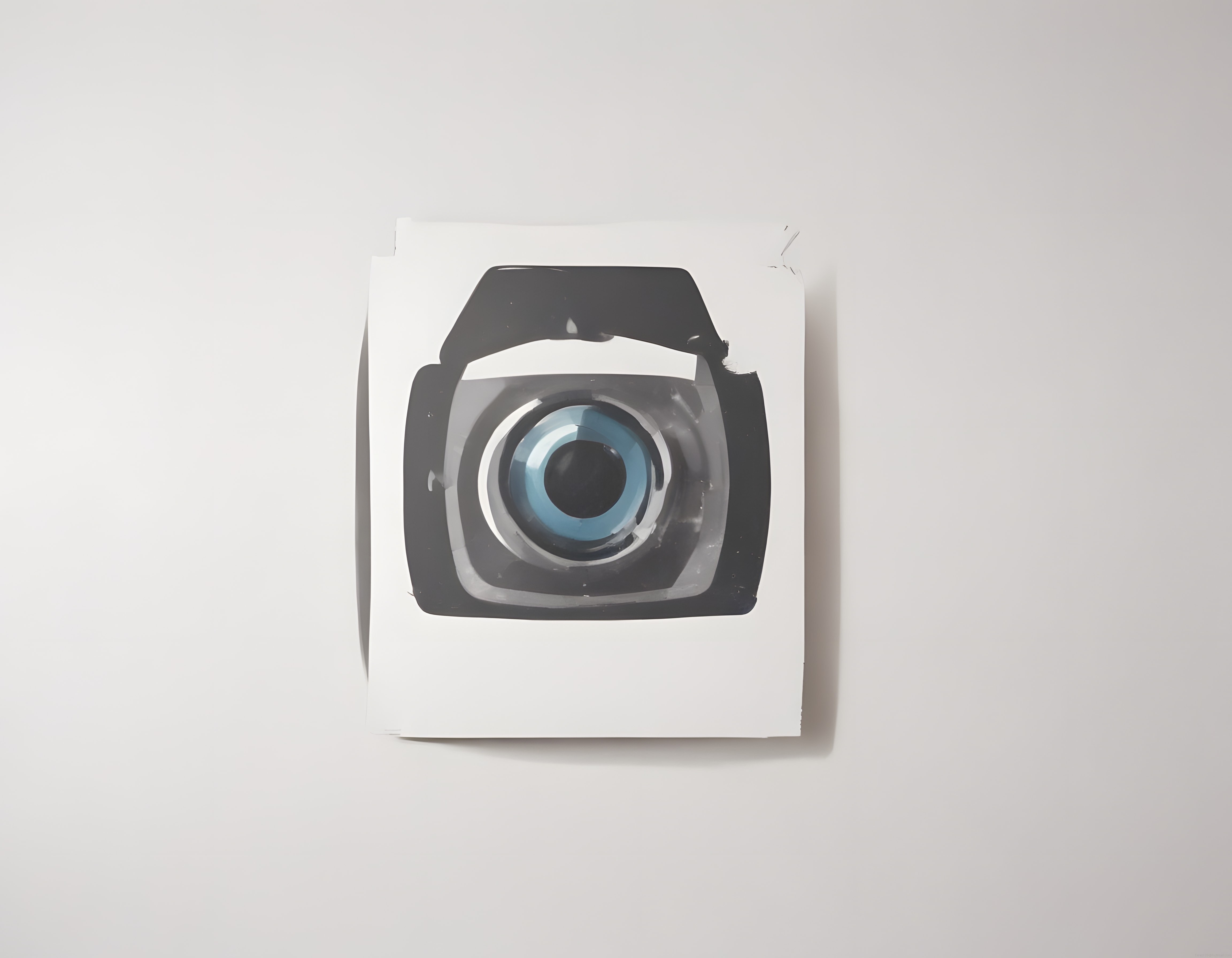 Beyaz zeminde duran fotoğraf makinesi çizimi ve stüdyo konsepti