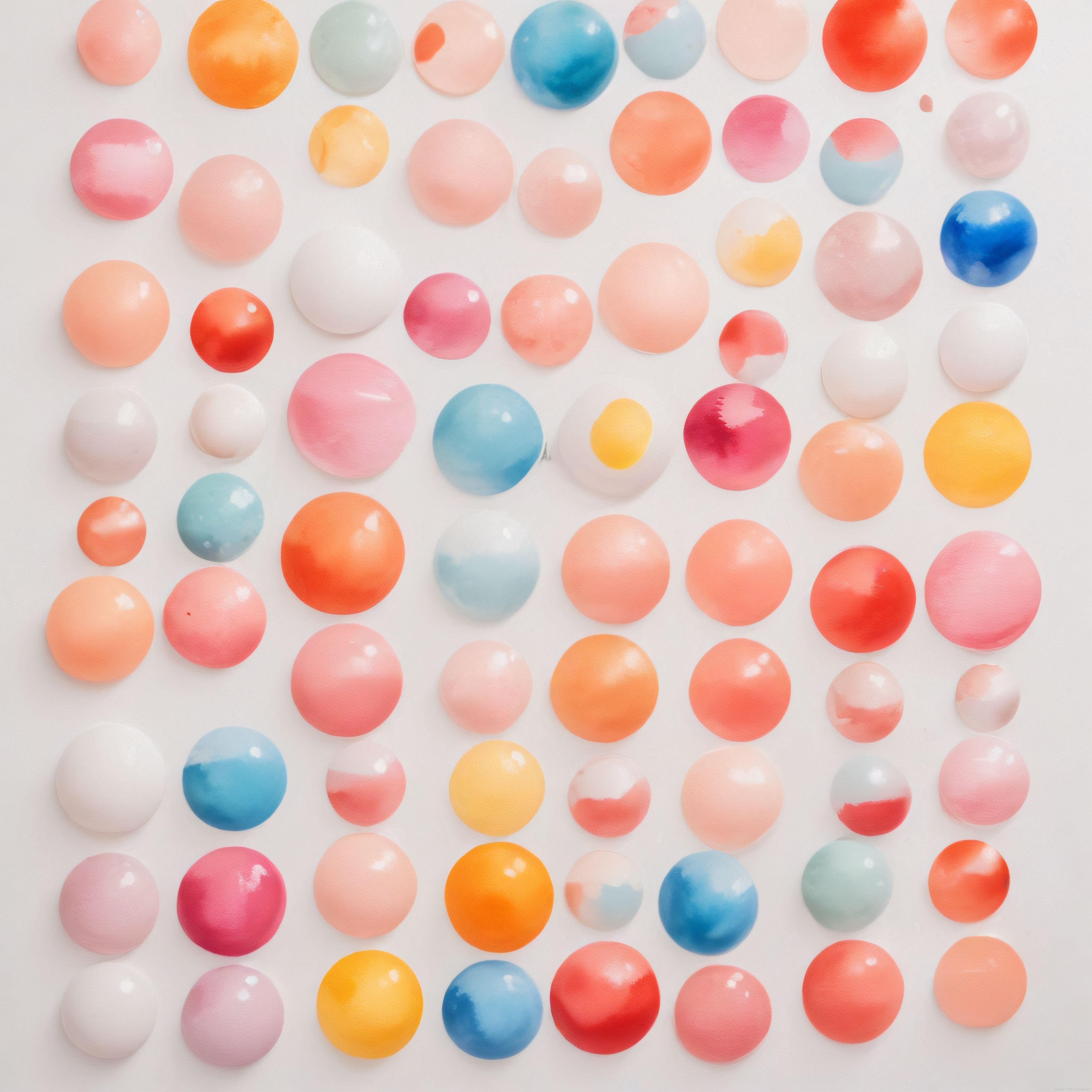 Beyaz Zeminde Gökkuşağı Renkli Parlak Toplar: Soyut ve Pastel 3D Dijital Sanat