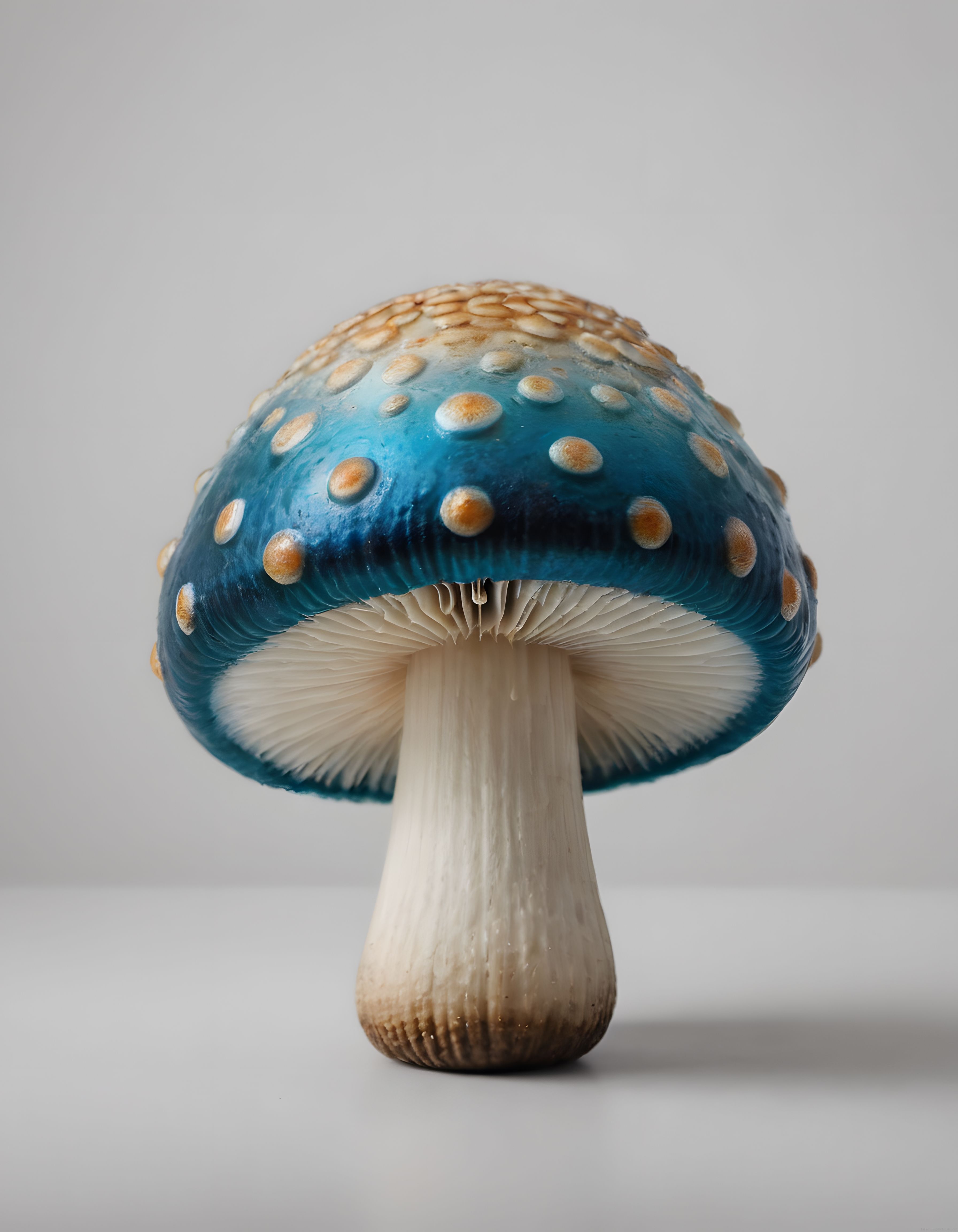 Beyaz Zeminde İzole Edilmiş Mavi Benekli Amanita Mantarı Makro Çekimi