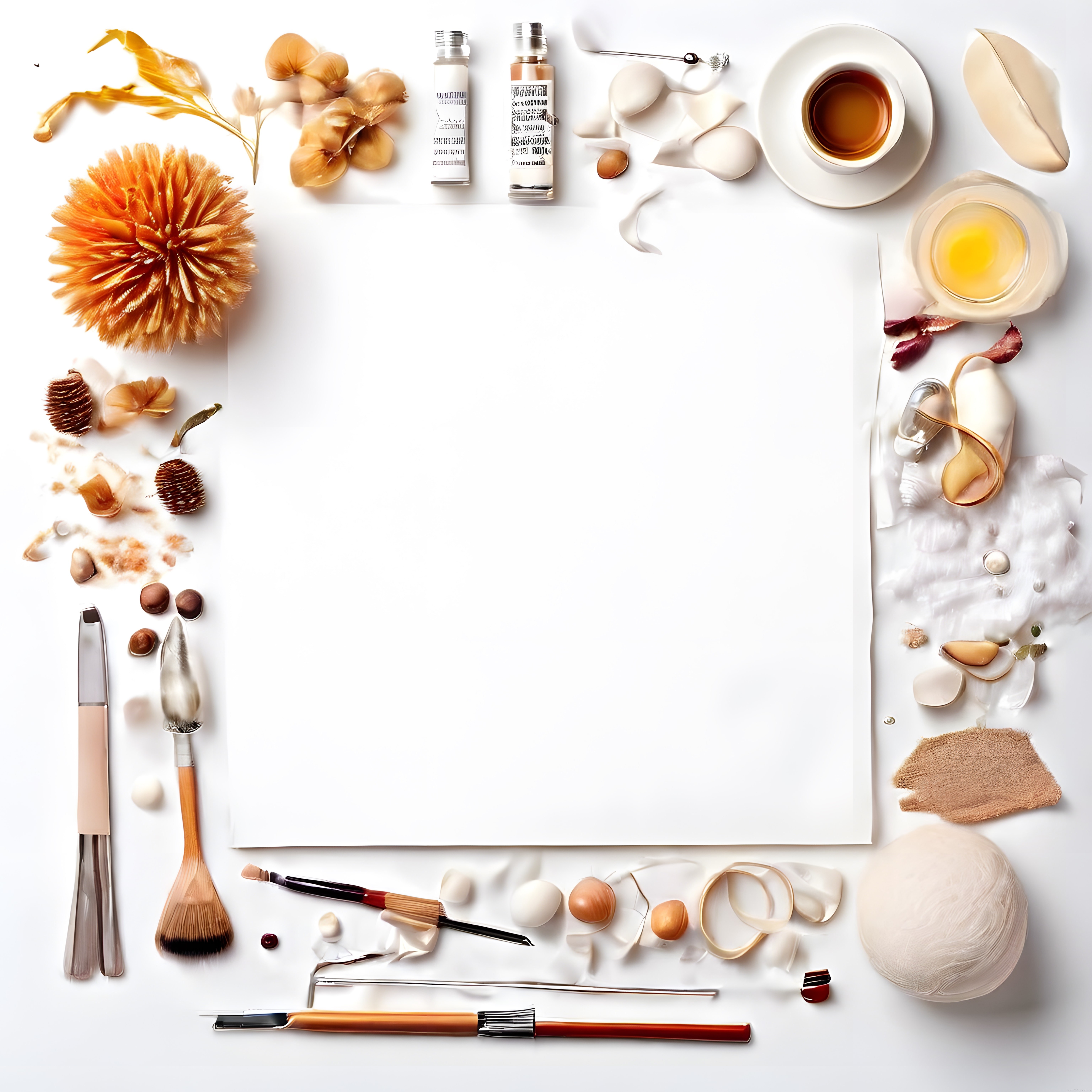 Beyaz Zeminde Makyaj ve Doğal Detaylarla Hazırlanan Şık Flat Lay Komposizyonu