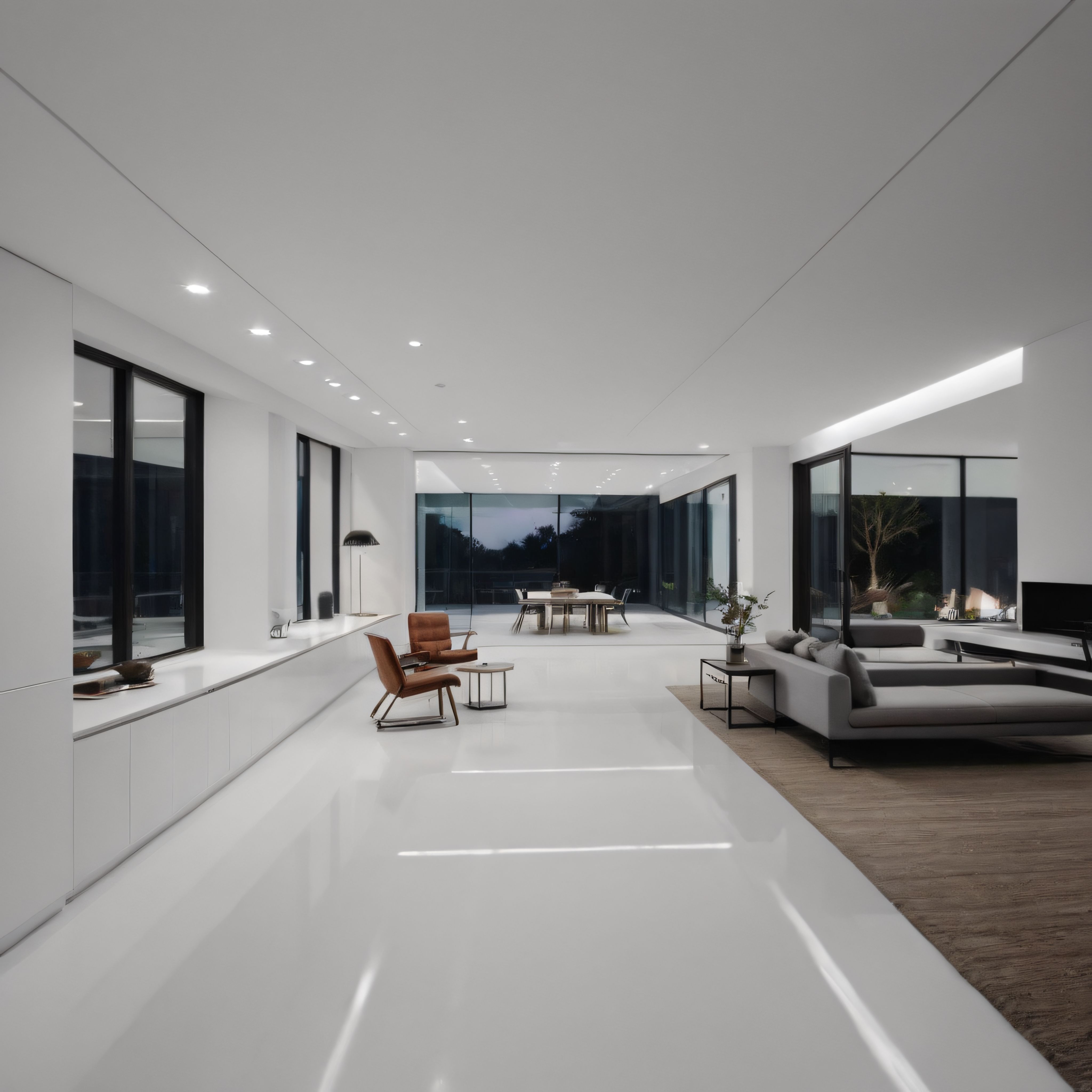 Beyaz Zeminde Modern Minimalist Lüks Villa Salon ve Yaşam Alanı Tasarımı