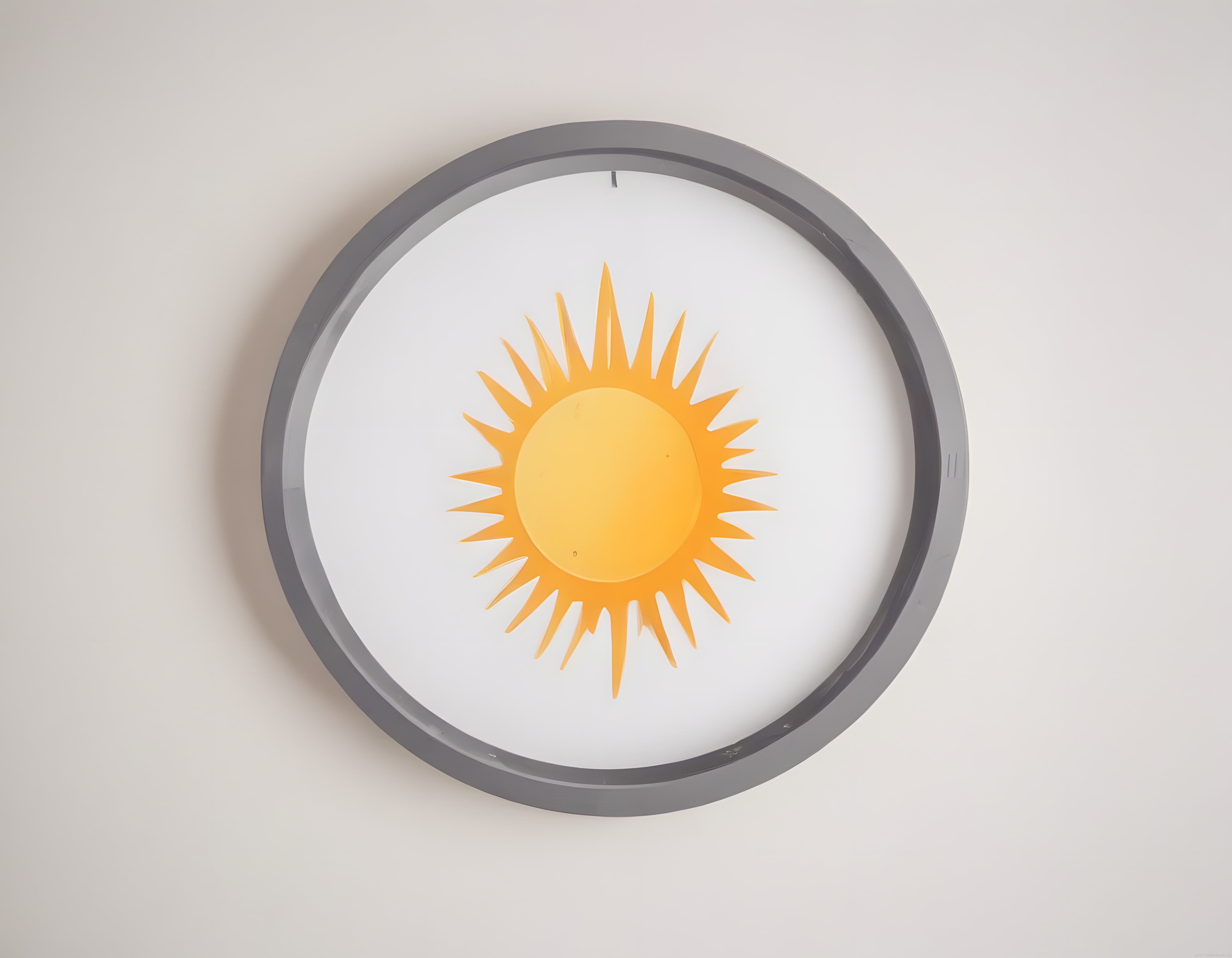 Beyaz Zeminde Modern Yuvarlak Tavan Armatürü ve Sarı Güneş Figürü