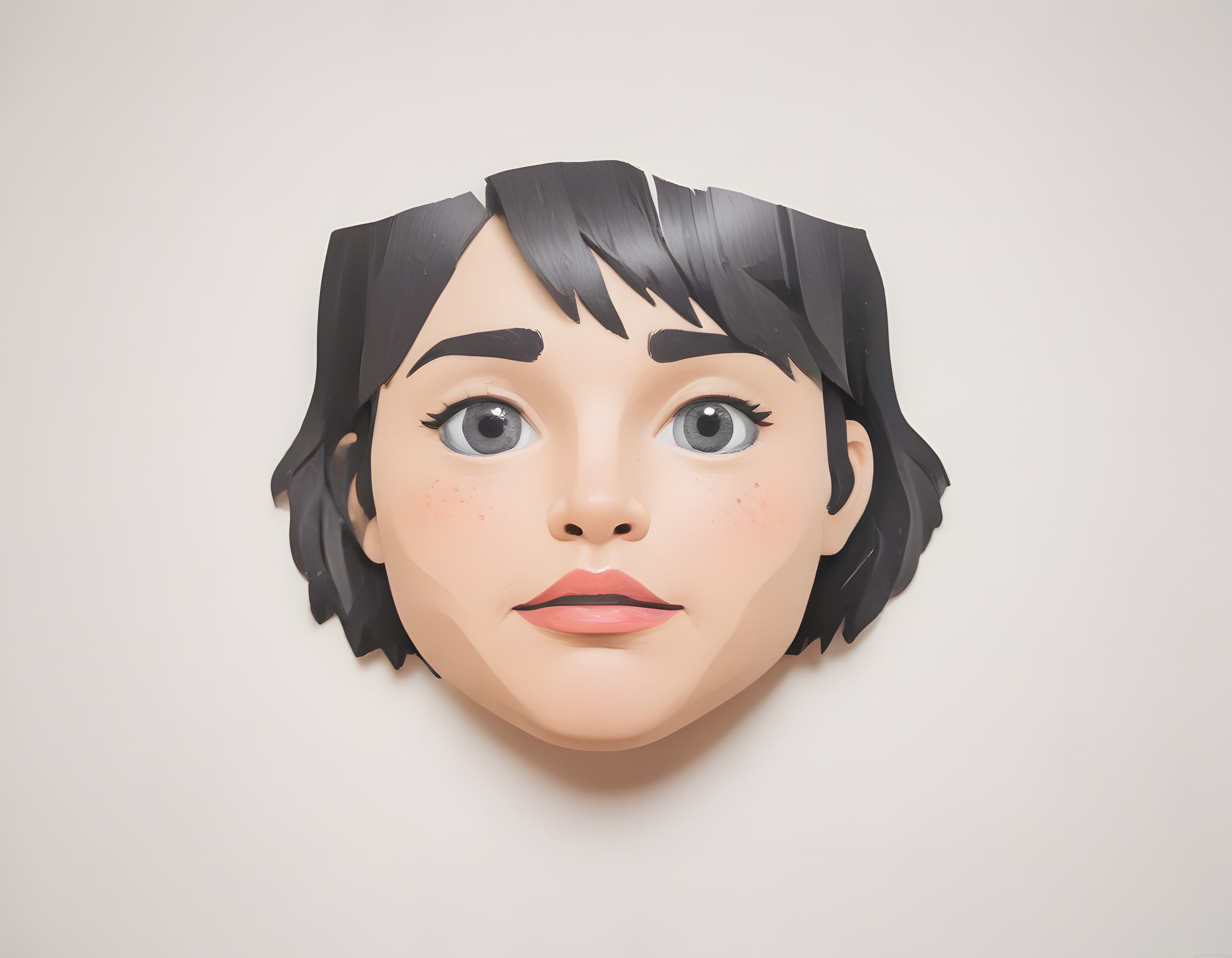 Beyaz Zeminde Stilize 3D Kadın Yüz Kabartması ve Dijital Karakter Tasarımı