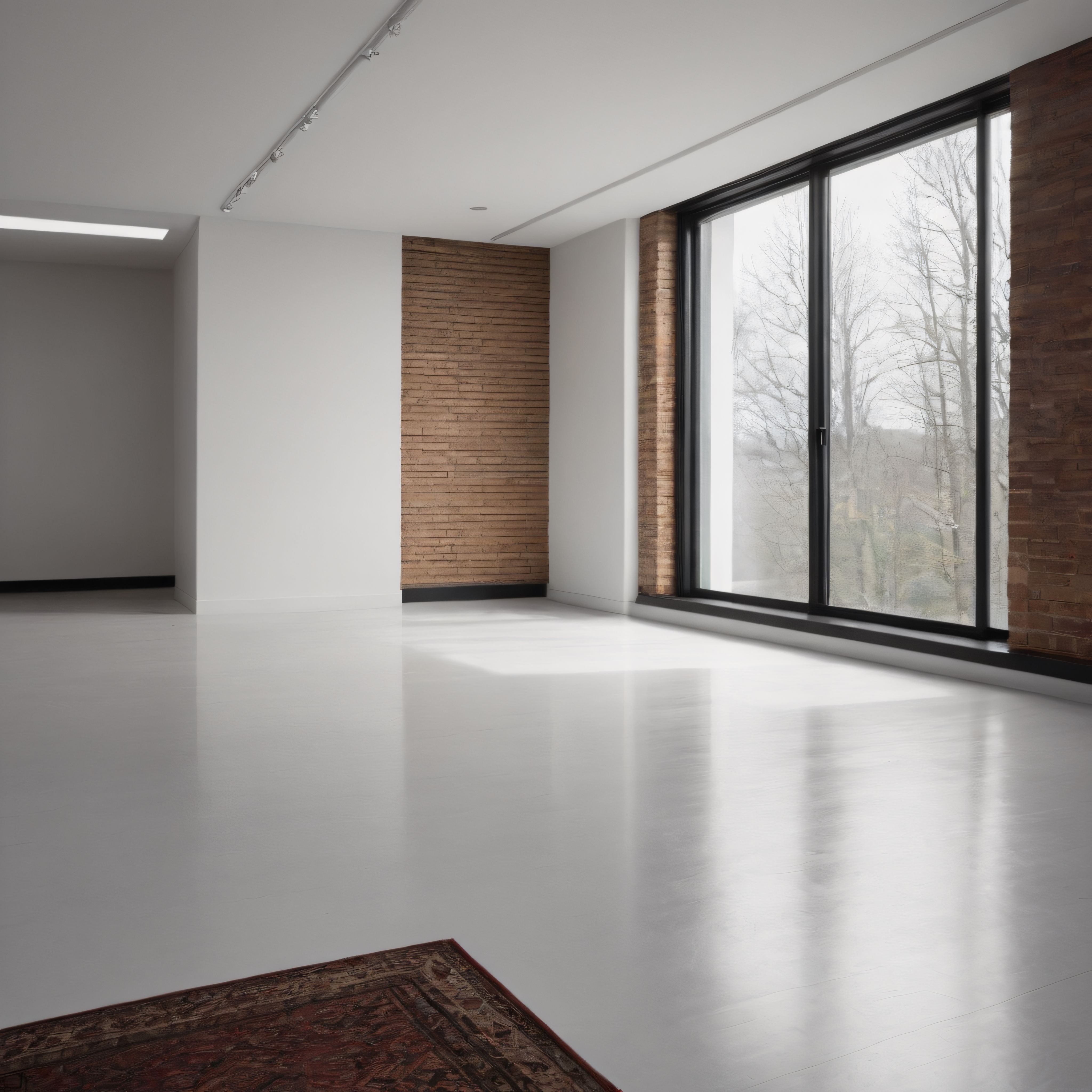 Beyaz Zemini ve Tuğla Dokusuyla Modern Boş Salon ile Galeri Alanı
