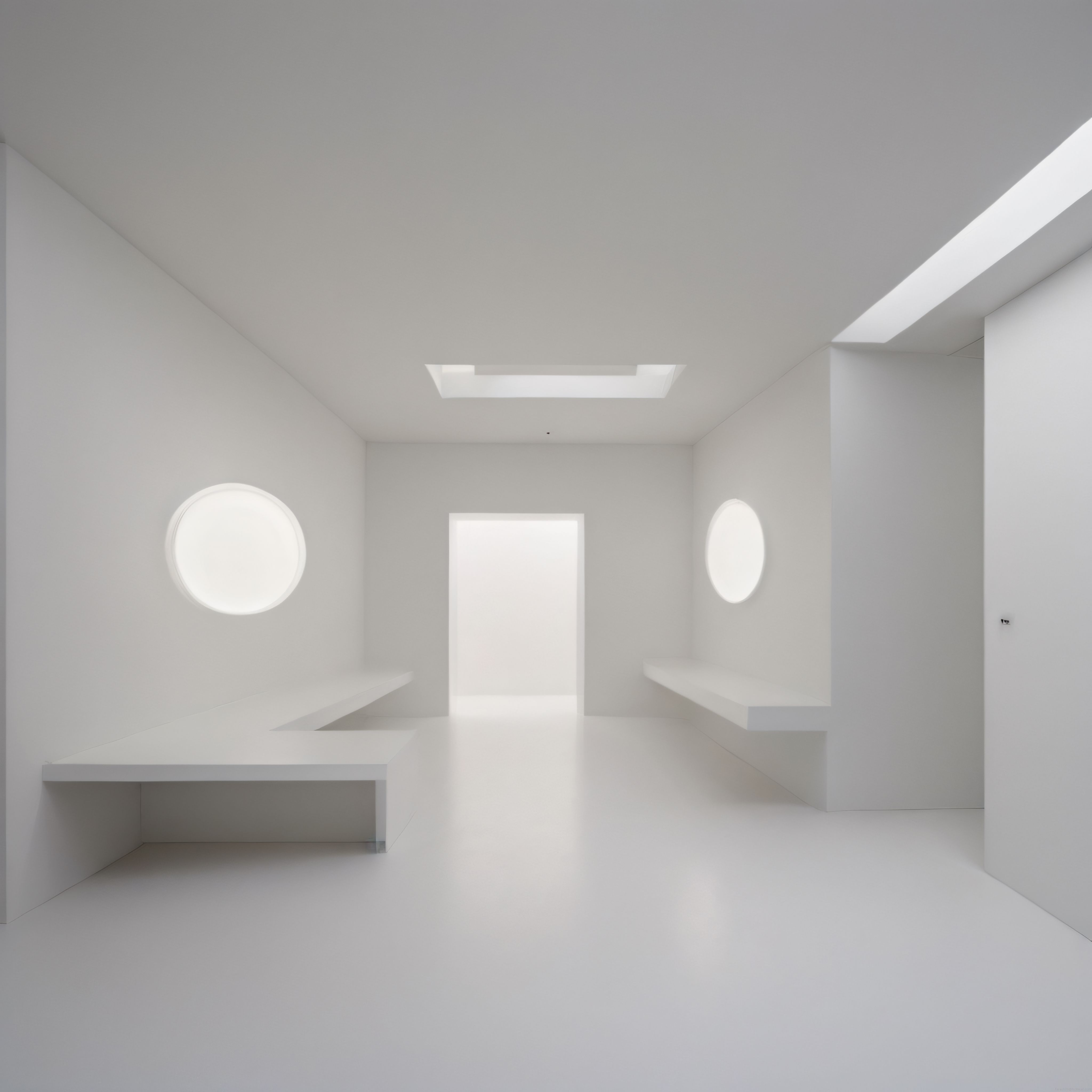 Beyazın Hakim Olduğu Minimalist Mekan Tasarımı ve Geometrik Işık Detayları