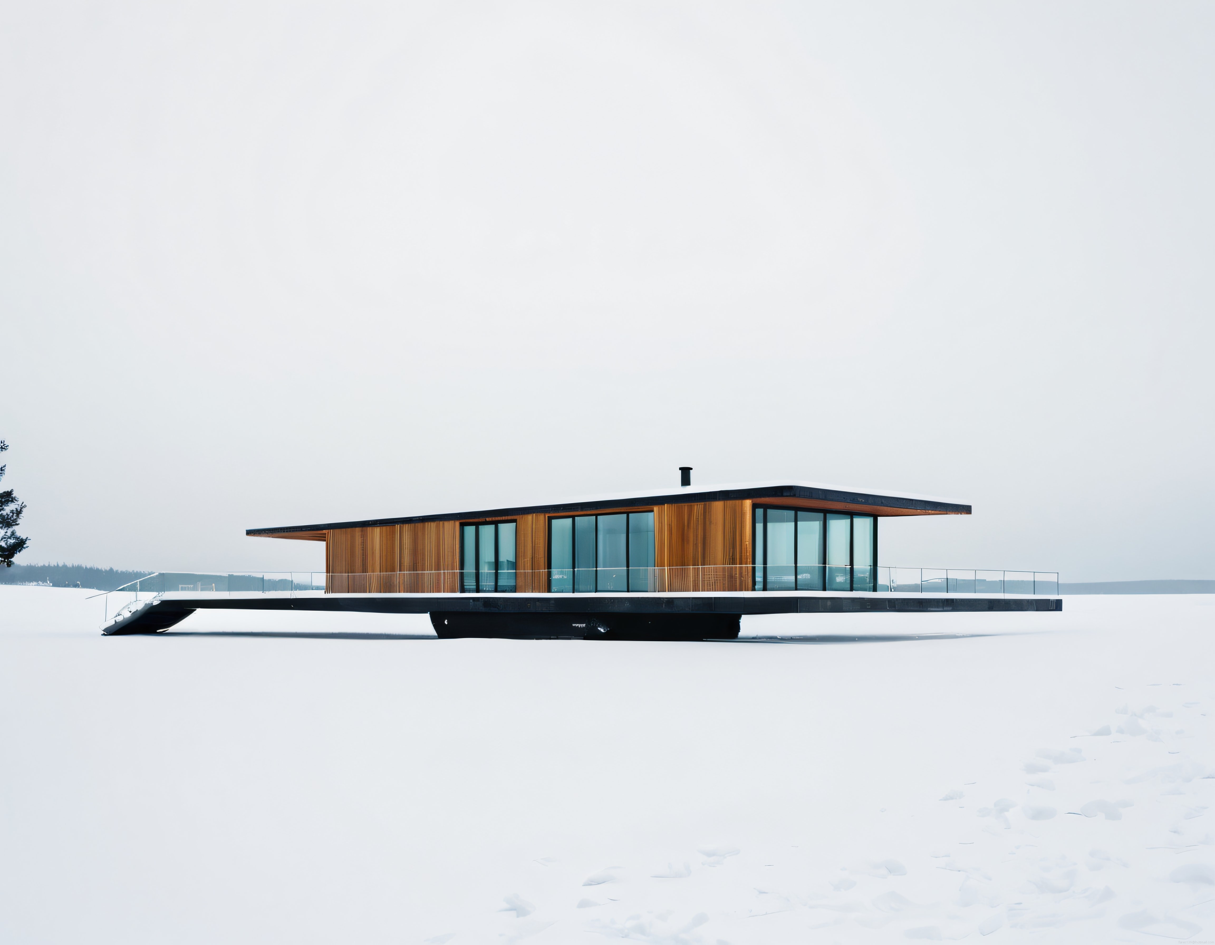Beyazlar İçinde Kayıp: Karlı Ormanda Minimalist Cam ve Ahşap Villa