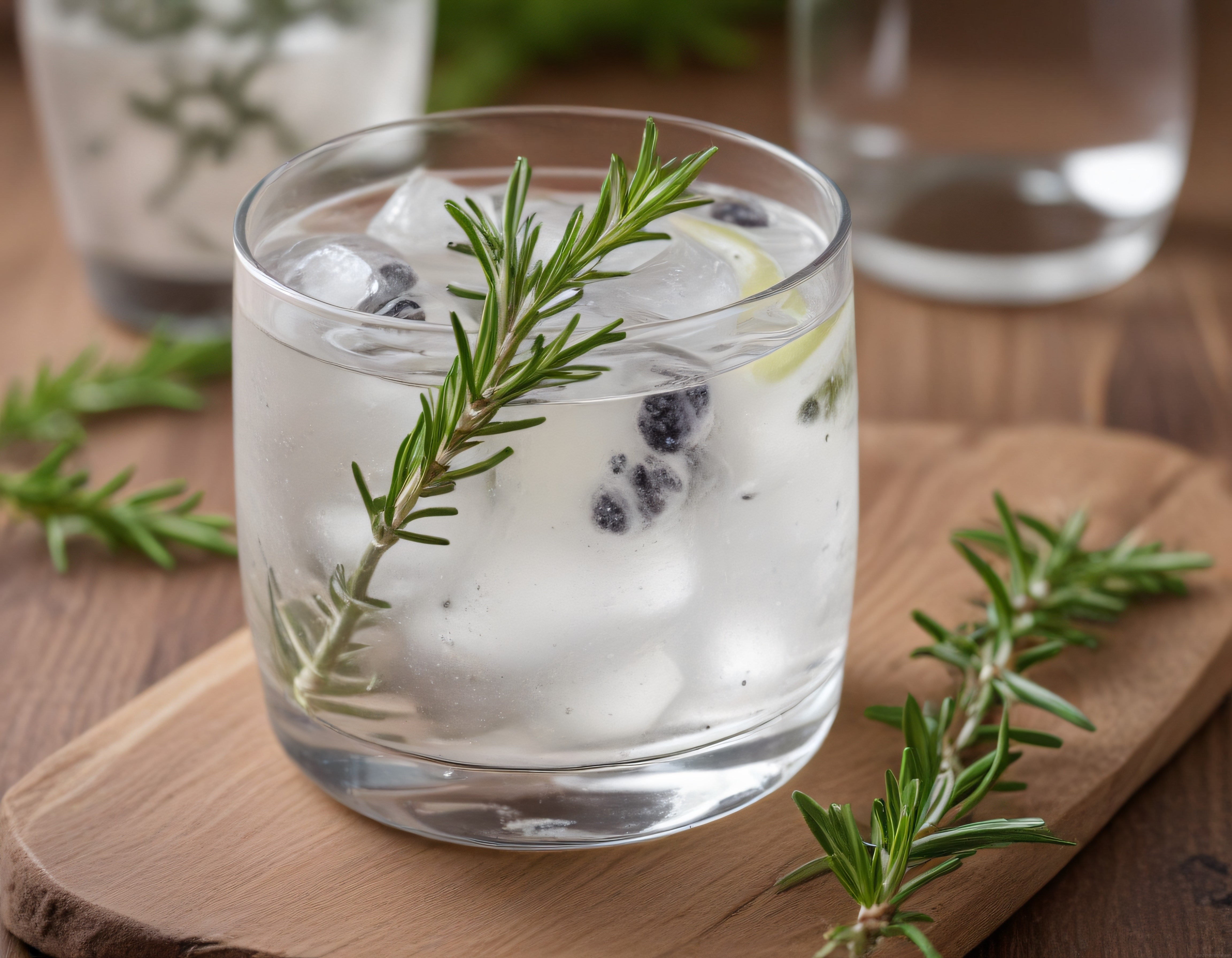 Biberiye Yaban Mersini ve Limon Dilimi ile Süslenmiş Serinletici İçecek