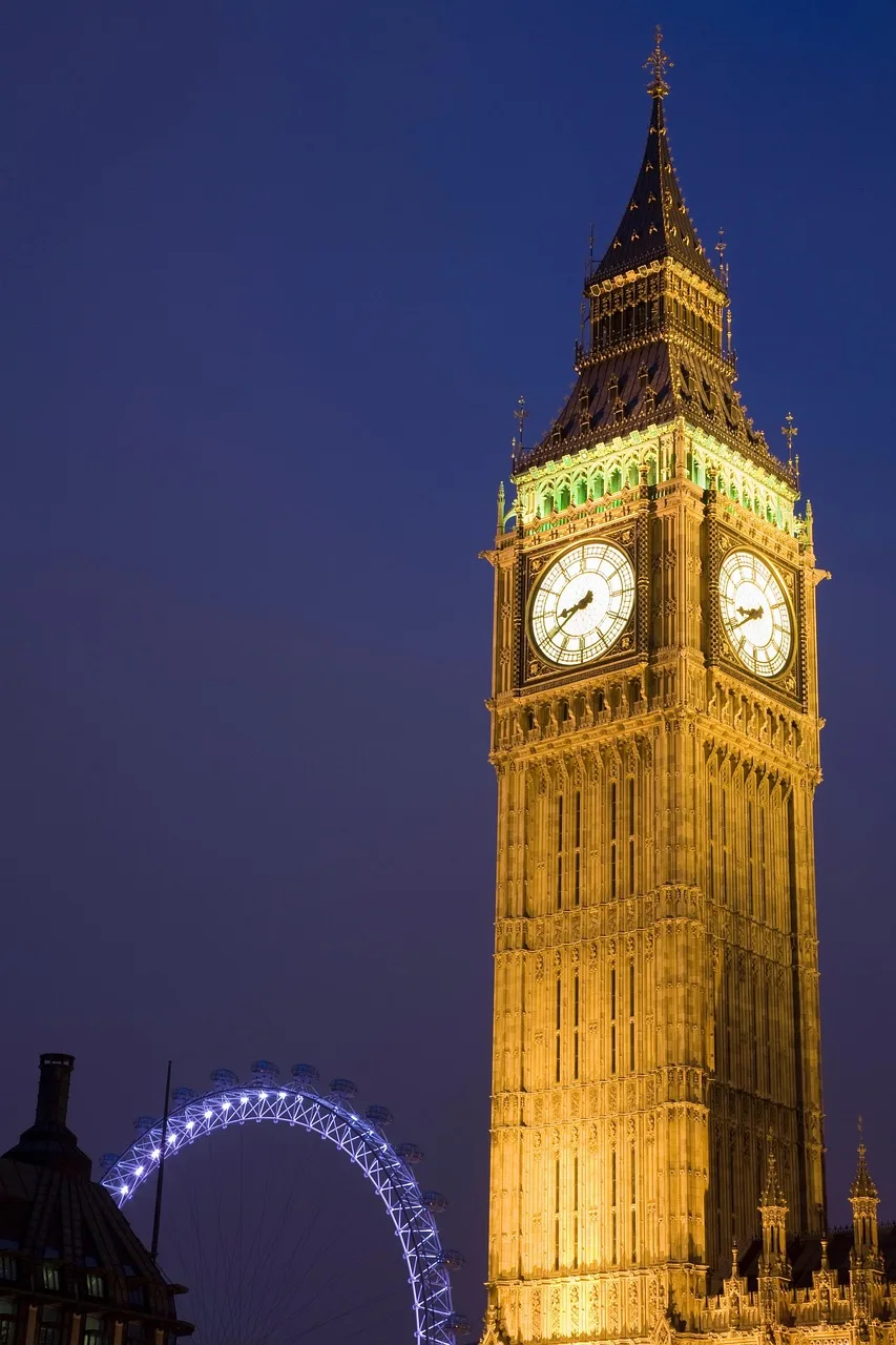 Big Ben ve London Eye gece manzarası - ikonik yapı