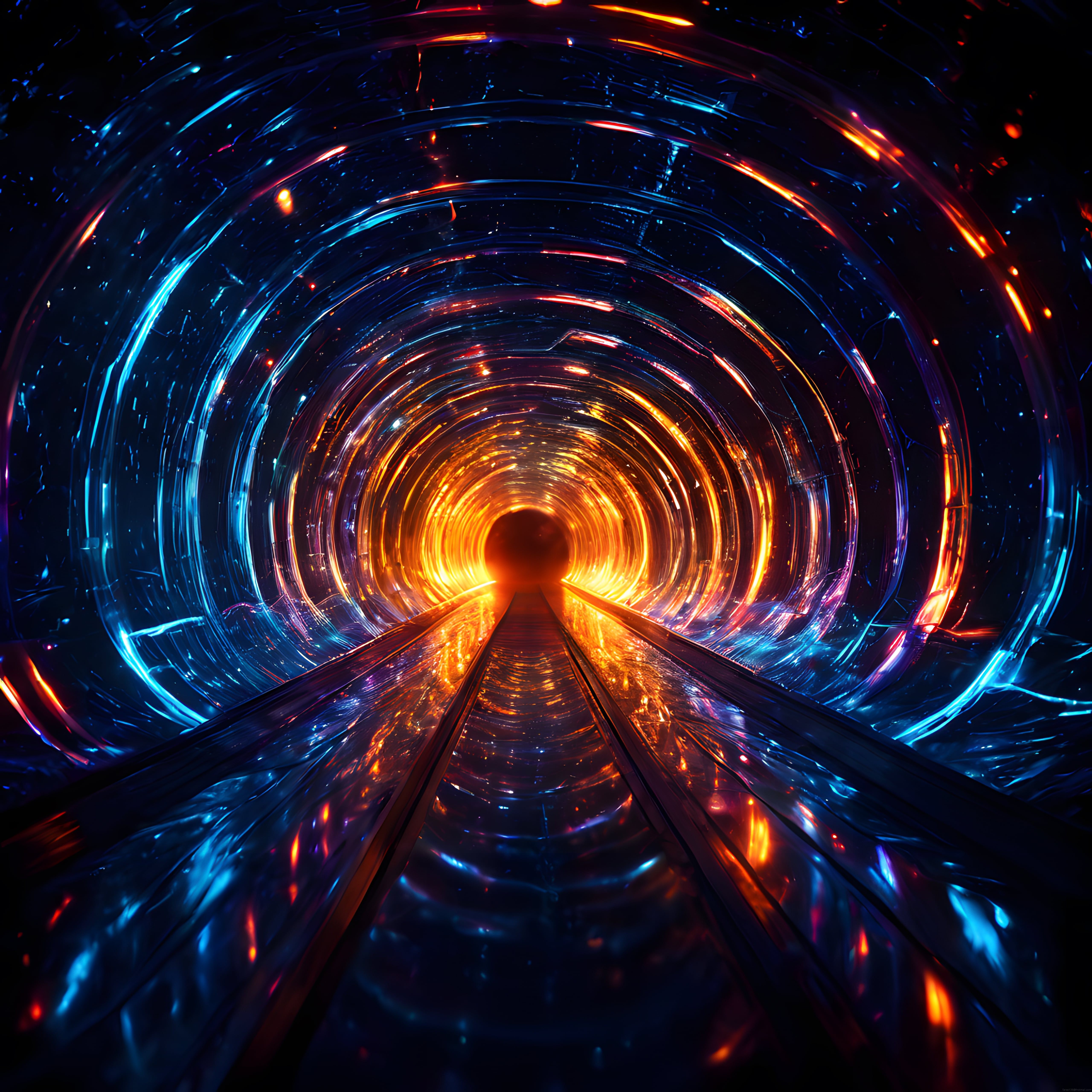 Bilim Kurgu Estetiğinde Neon Işıklı Fütüristik Uzay Tüneli ve Portal Görseli