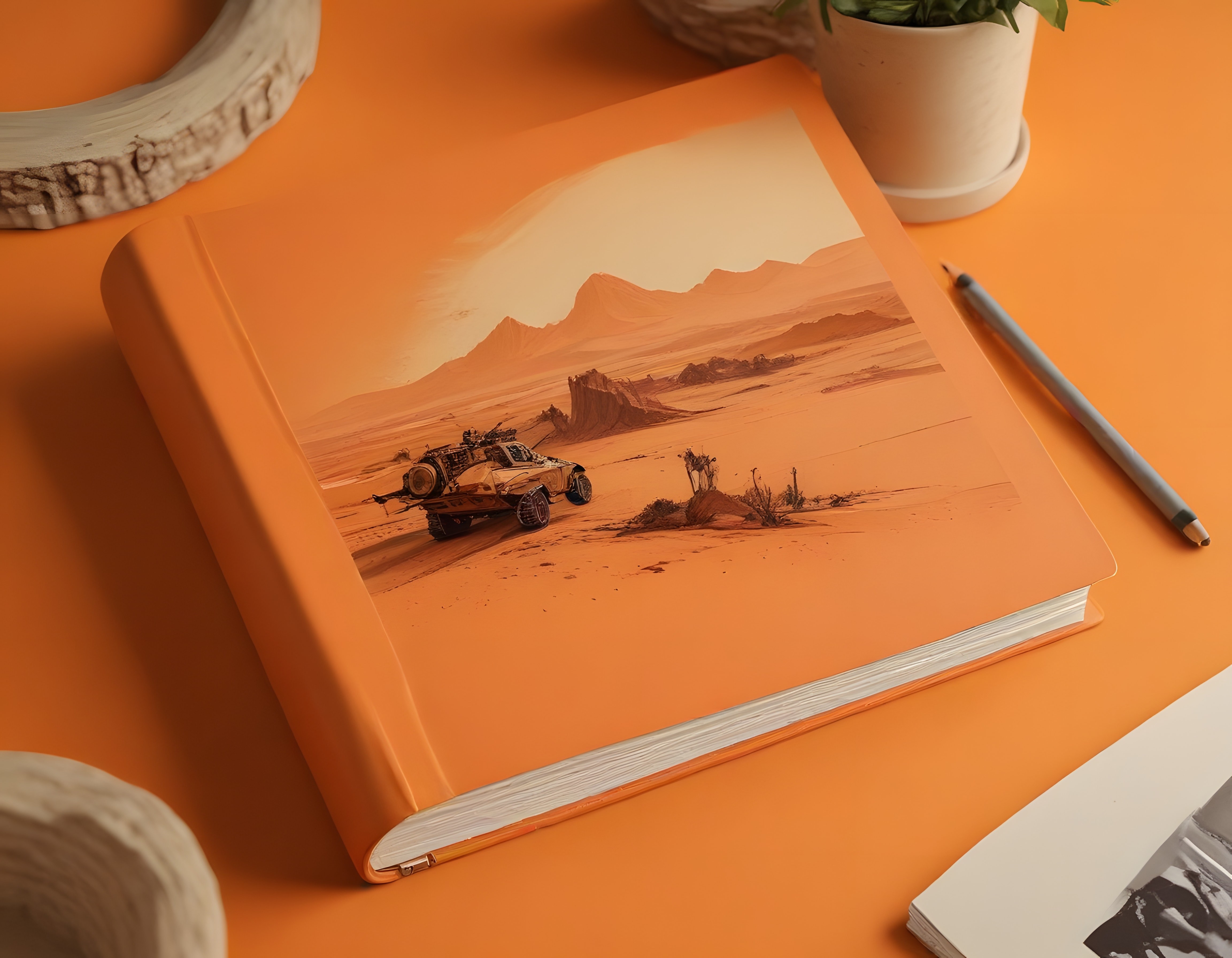 Bilim Kurgu Temalı Turuncu Defter: Mars Yüzeyi ve Keşif Aracı Konsept Sanatı