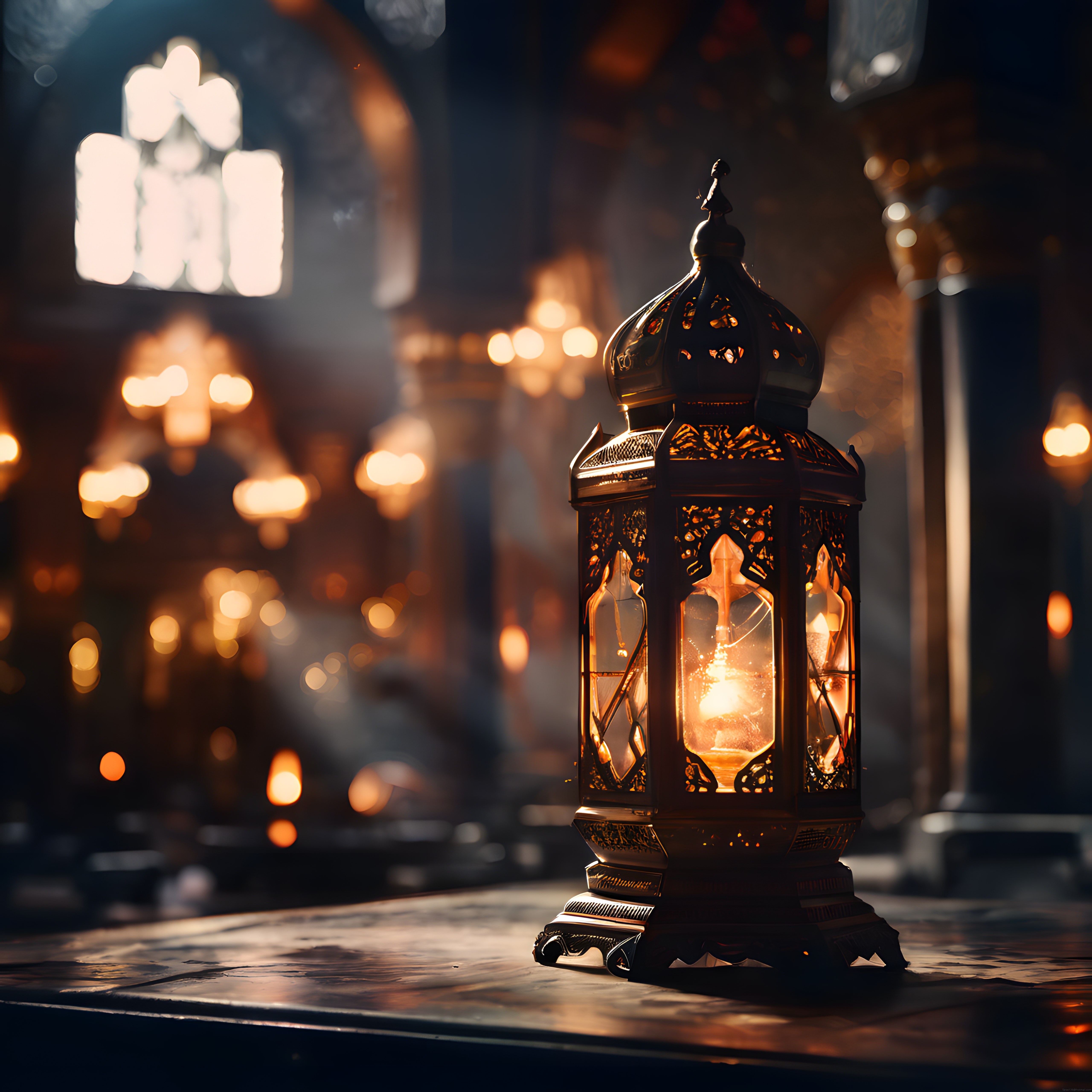 Bir Caminin İçinde Yanan Geleneksel Fenerle Mistik Ramazan Atmosferi Fotoğrafı