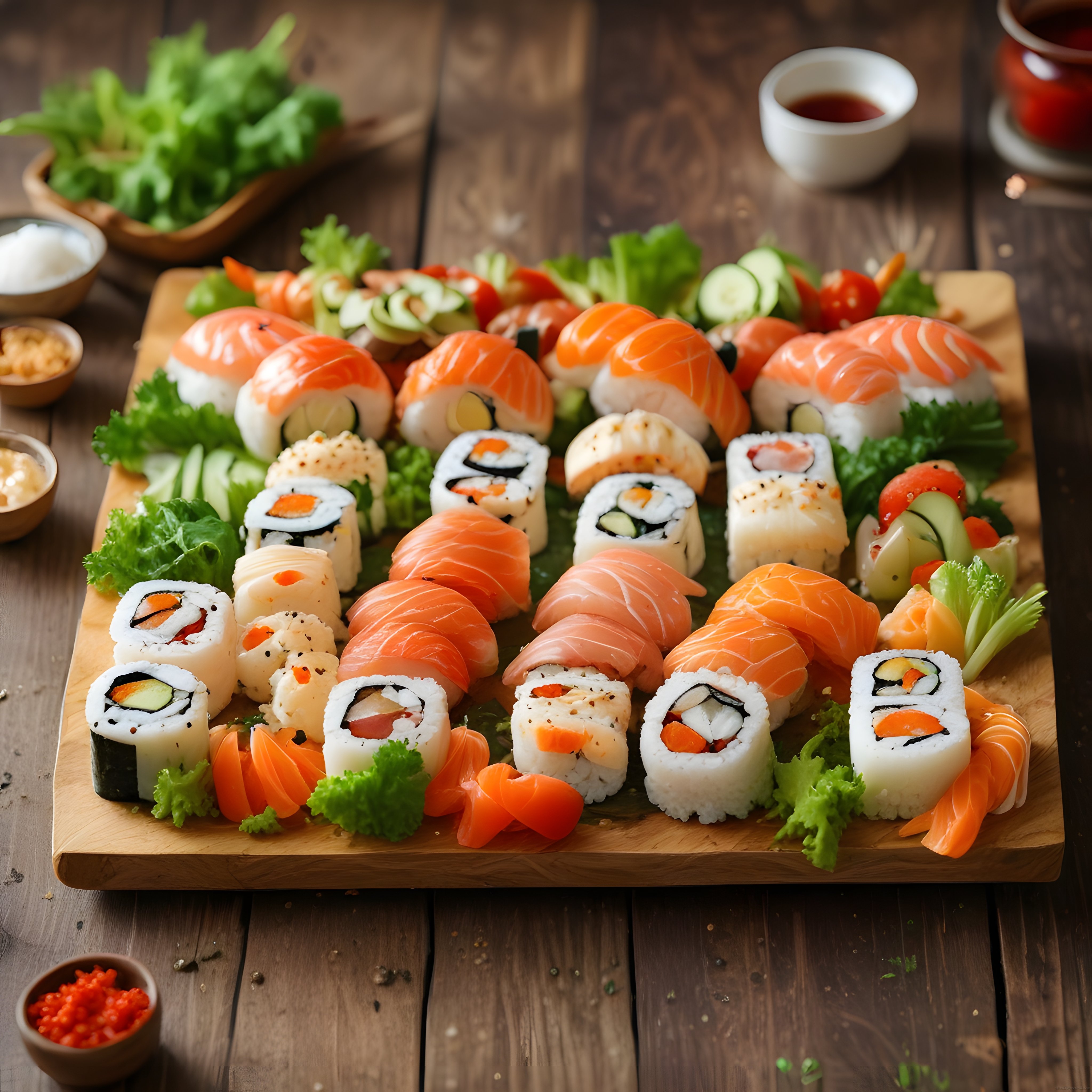 Birbirinden Lezzetli Sushi Çeşitleriyle Donatılmış Görkemli Sunum Tahtası