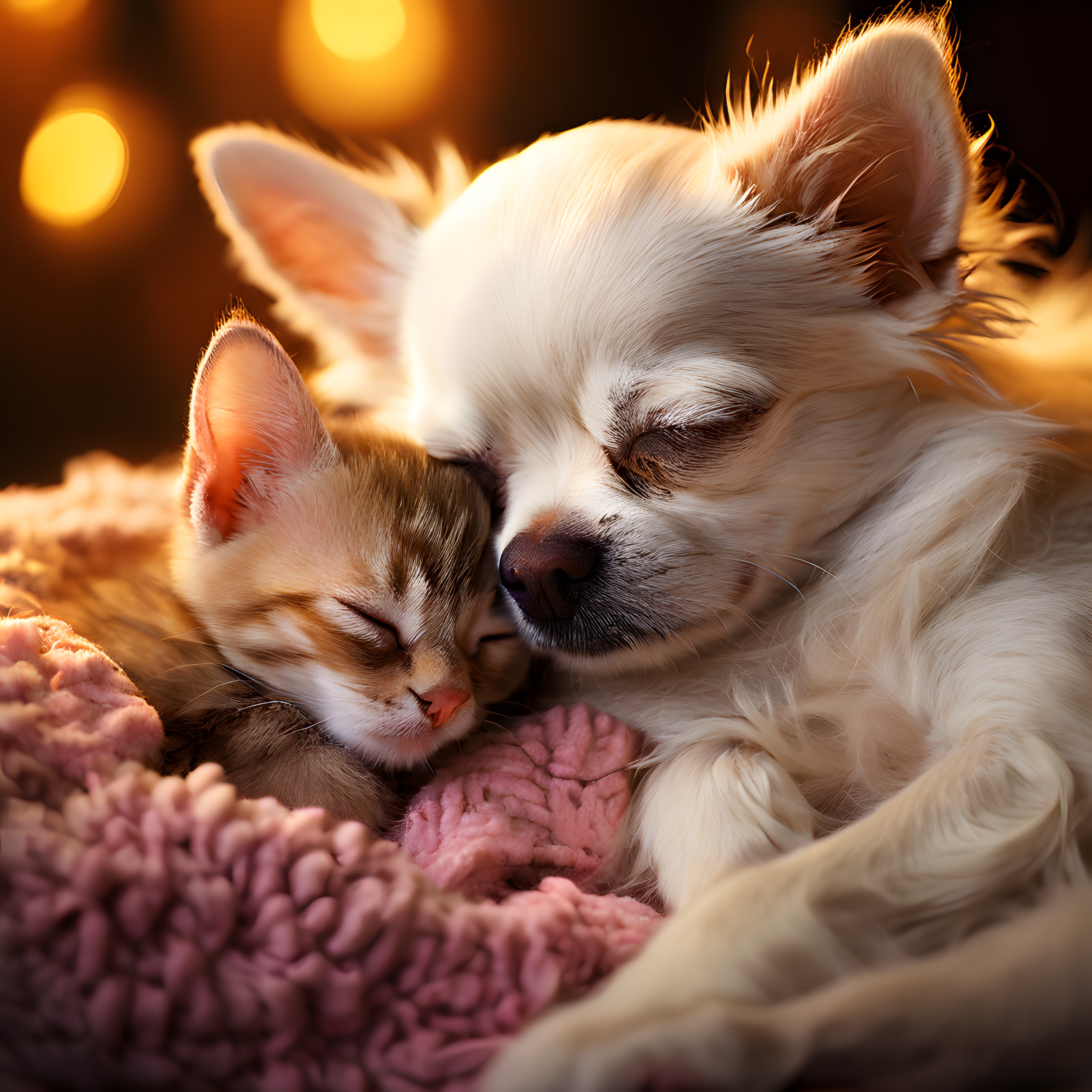 Birbirine Sarılı Uyuyan Kedi ve Köpek Dostluğu ile Huzurlu Anlar