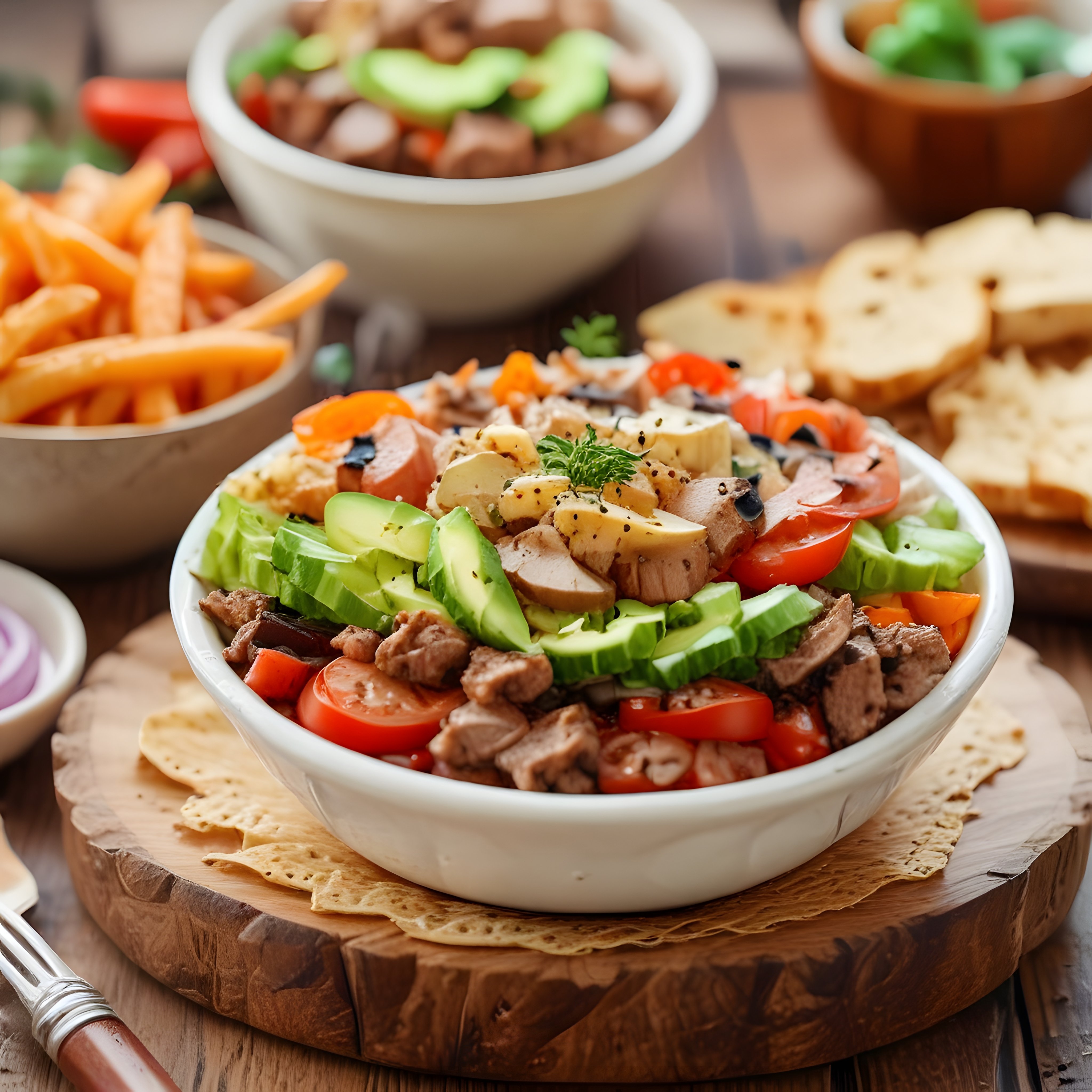 Bol Malzemeli Kahvaltı Kasesi: Avokadolu Salata ve Tost Ekmekleri