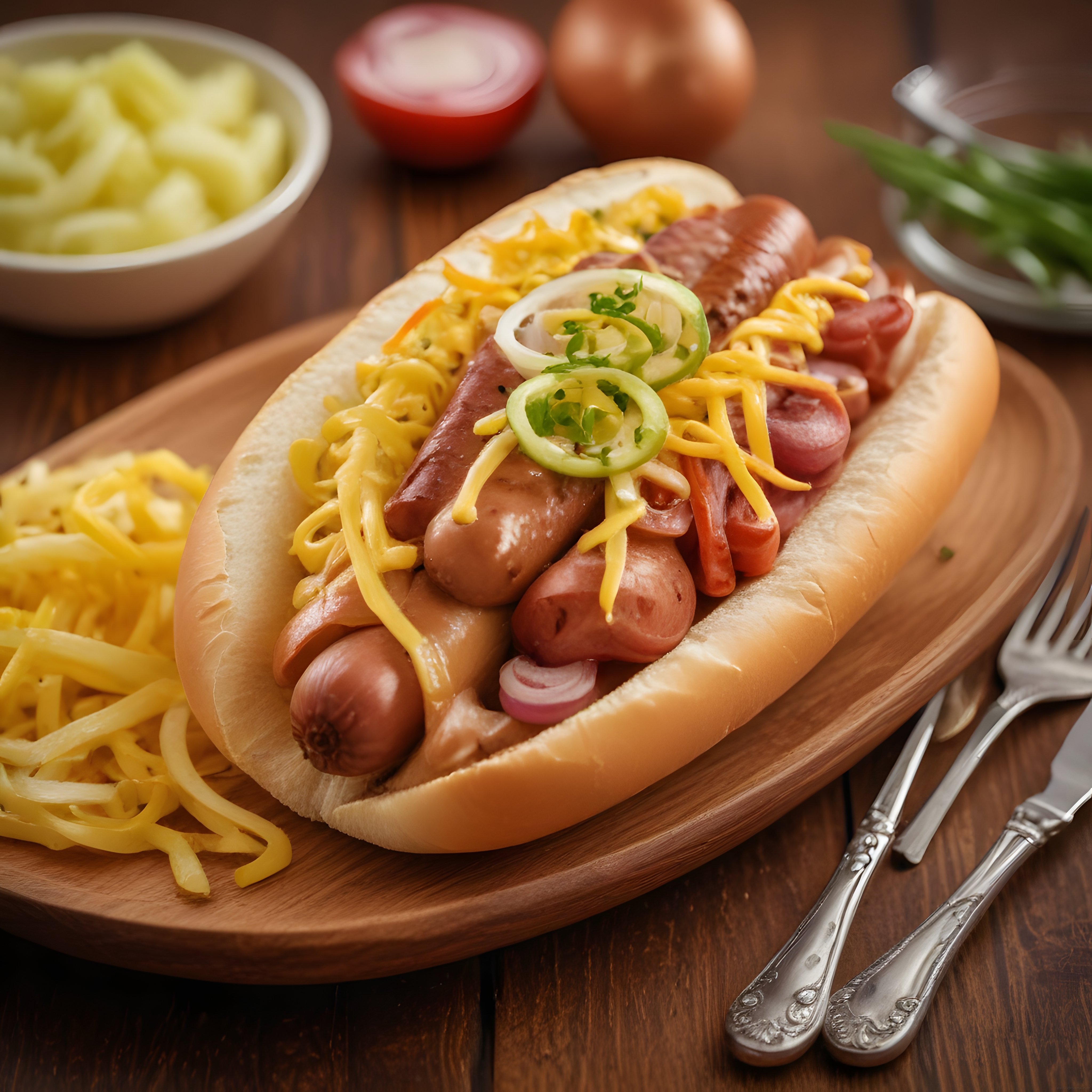 Bol Peynirli ve Jalapenolu Sosisli Sandviç ile Patates Kızartması