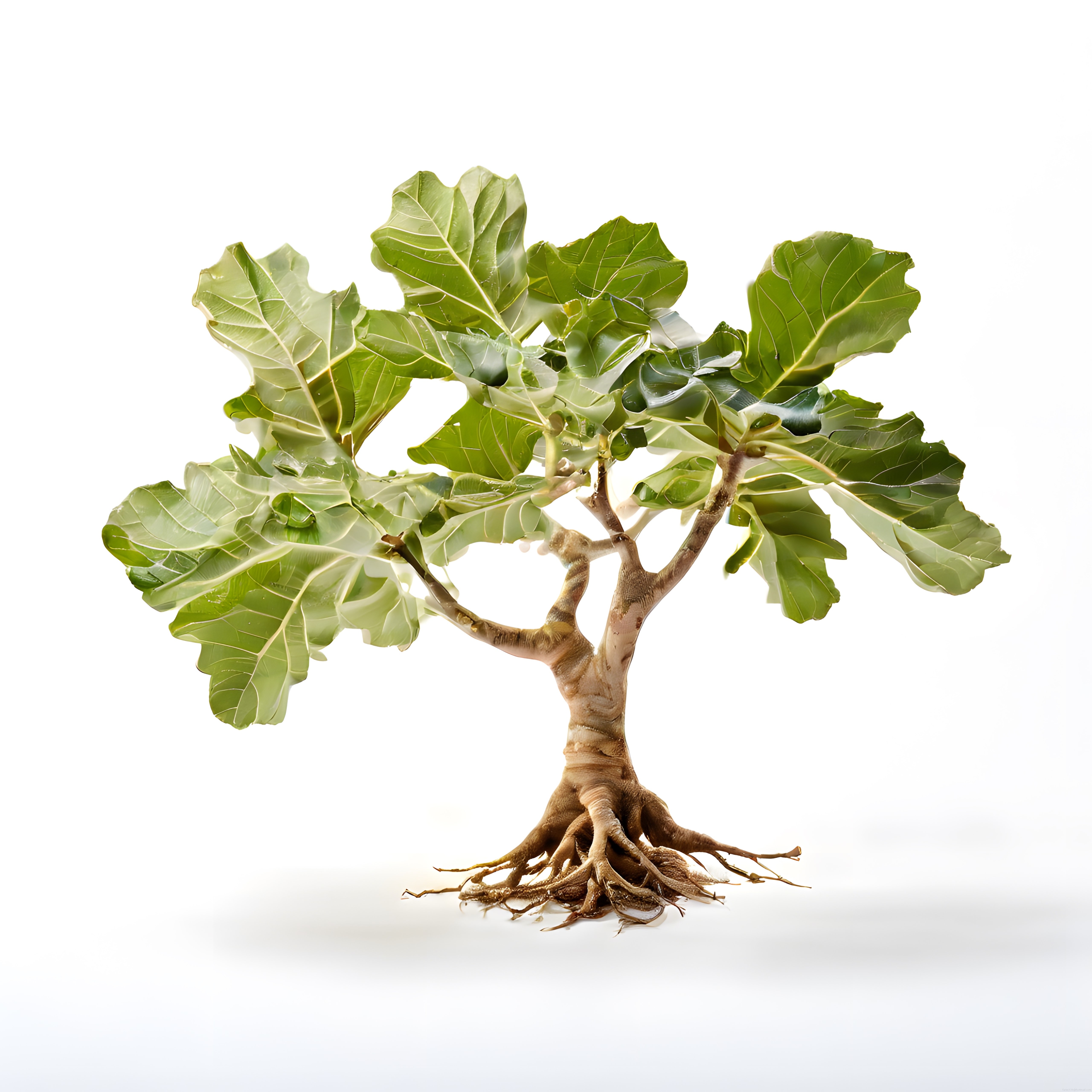 Bonsai Ağacı: Beyaz Arka Planda Sanatsal Fikus ve Kıvrımlı Kök Detayı