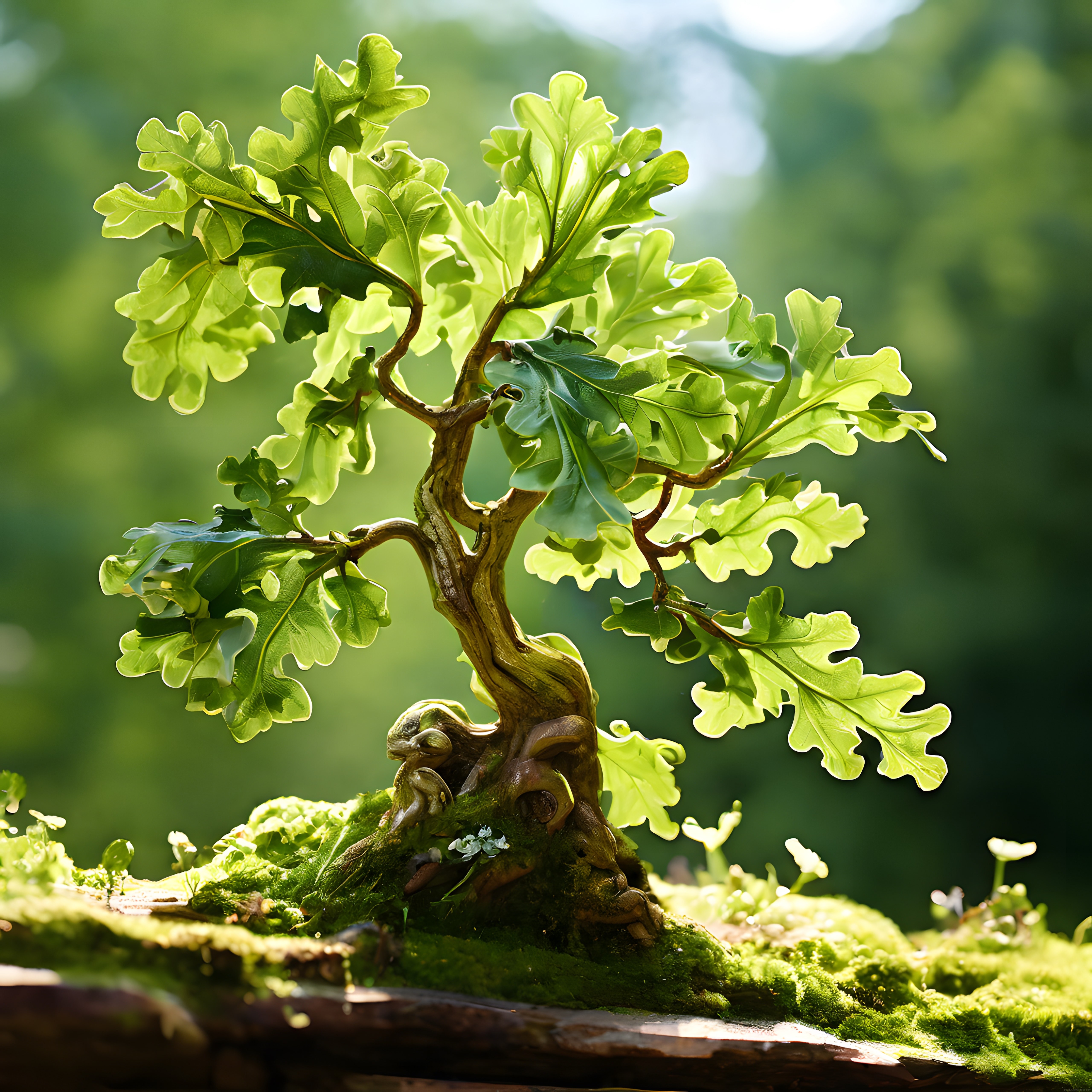 Bonsai Ağacı: Yosunlu Kökleriyle Işıltılı Yeşil Yapraklı Mini Doğa Harikası