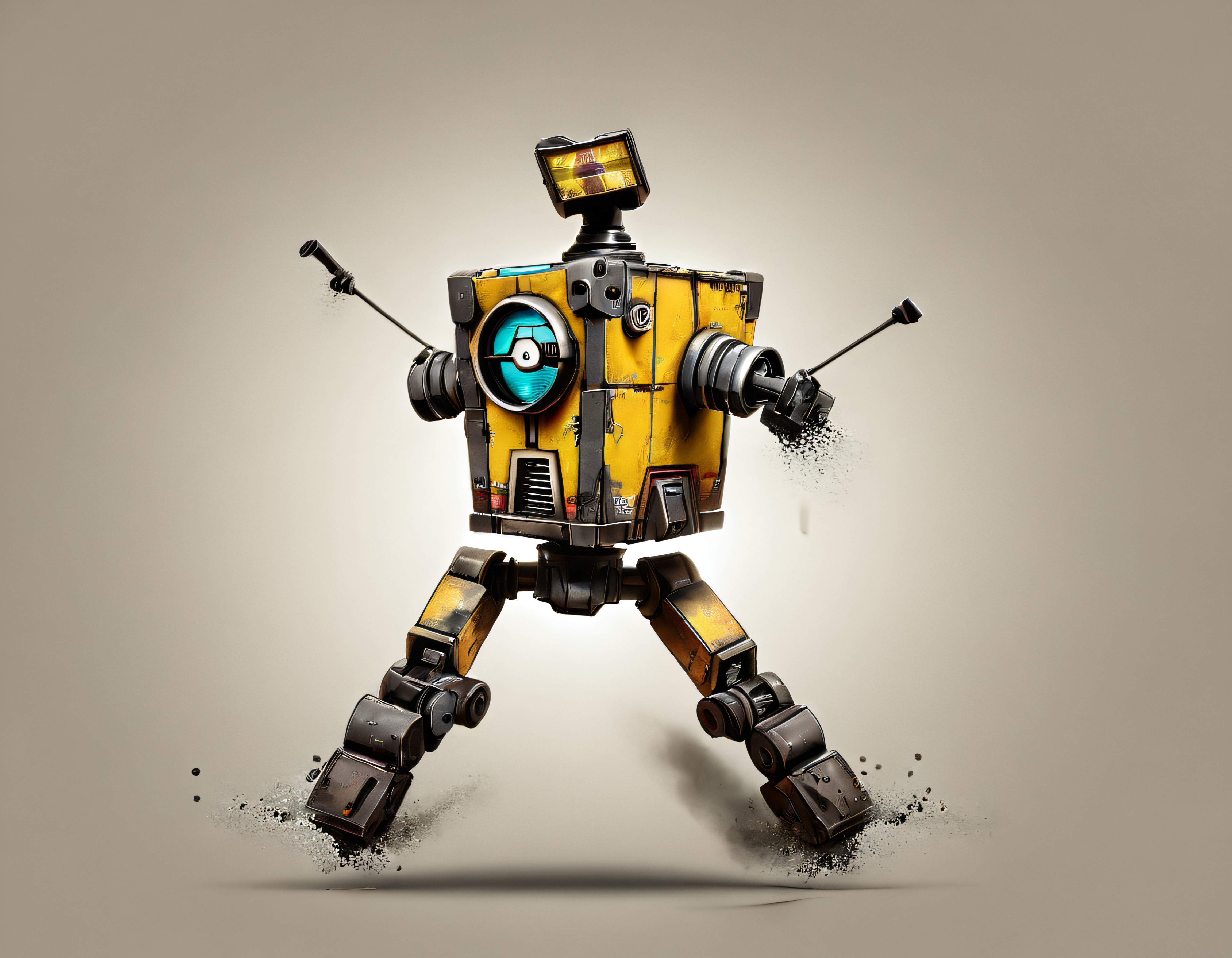 Borderlands Oyununun İkonik Robotu Claptrap: Retro Sarı Dijital Çalışma