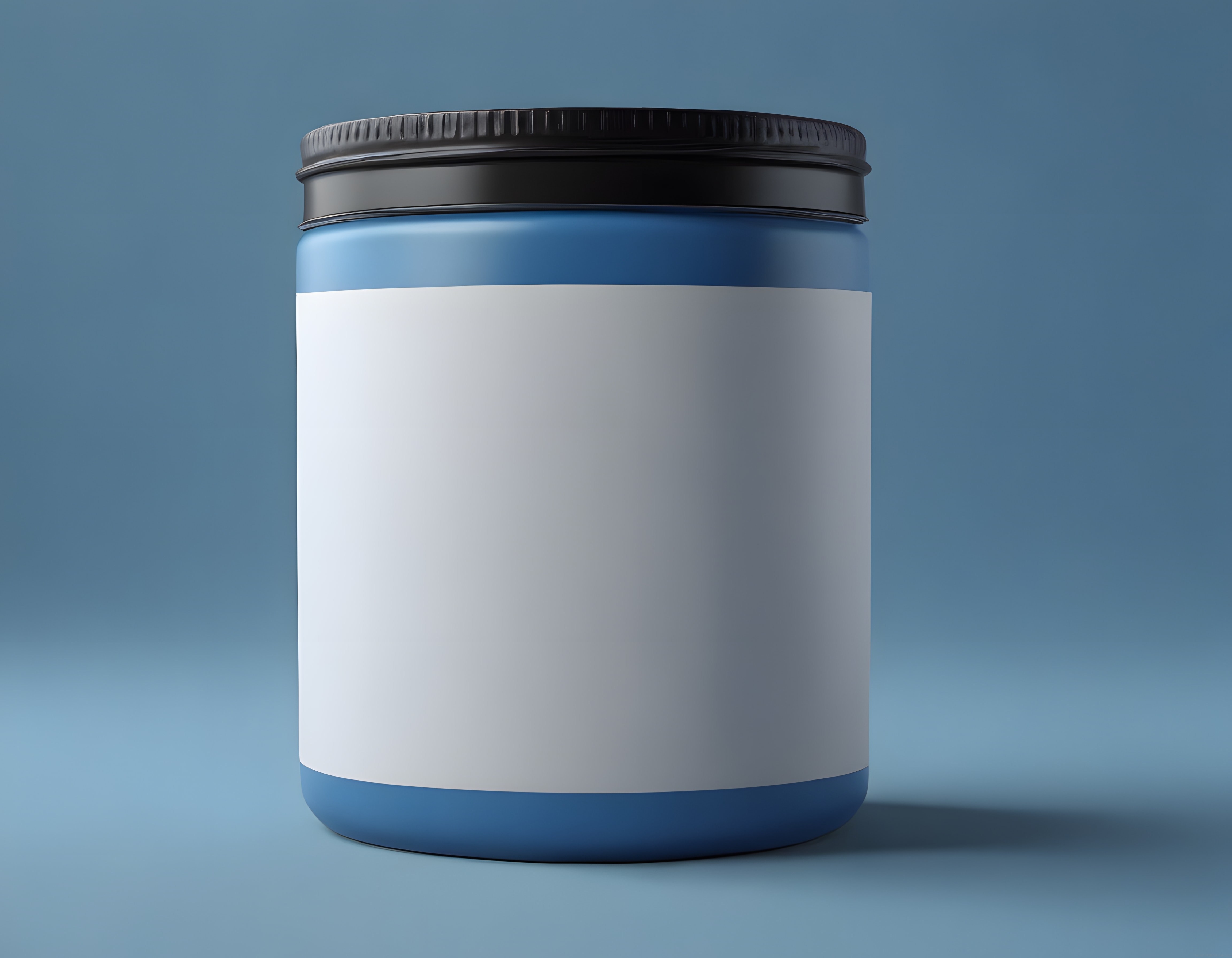 Boş Etiketli Mavi Kavanoz Ürün Mockup Fotoğrafı ve Ambalaj Tasarım Şablonu