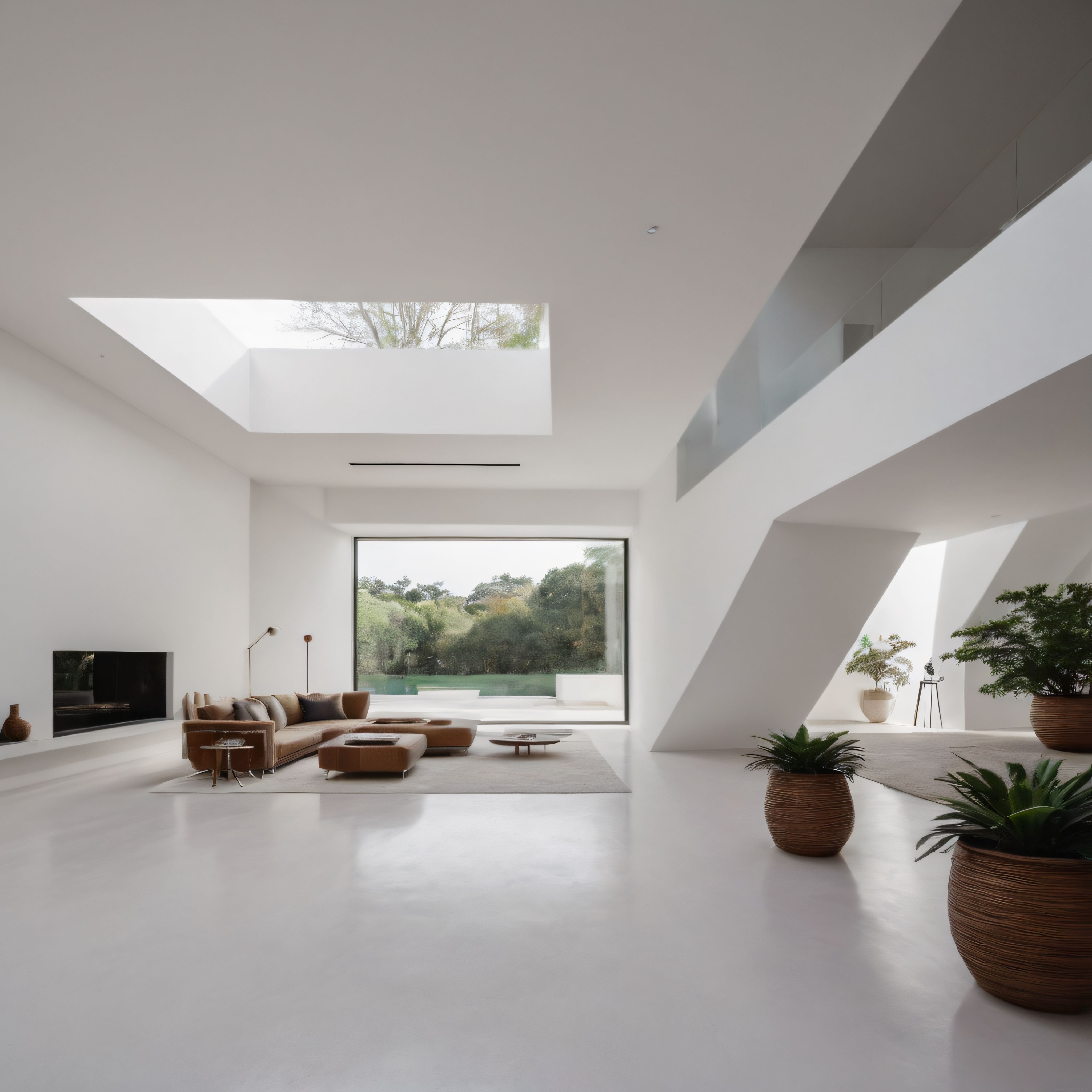 Boşluklu Minimalist Lüks Salon ve Çift Katlı Modern Ev İç Mekan Tasarımı