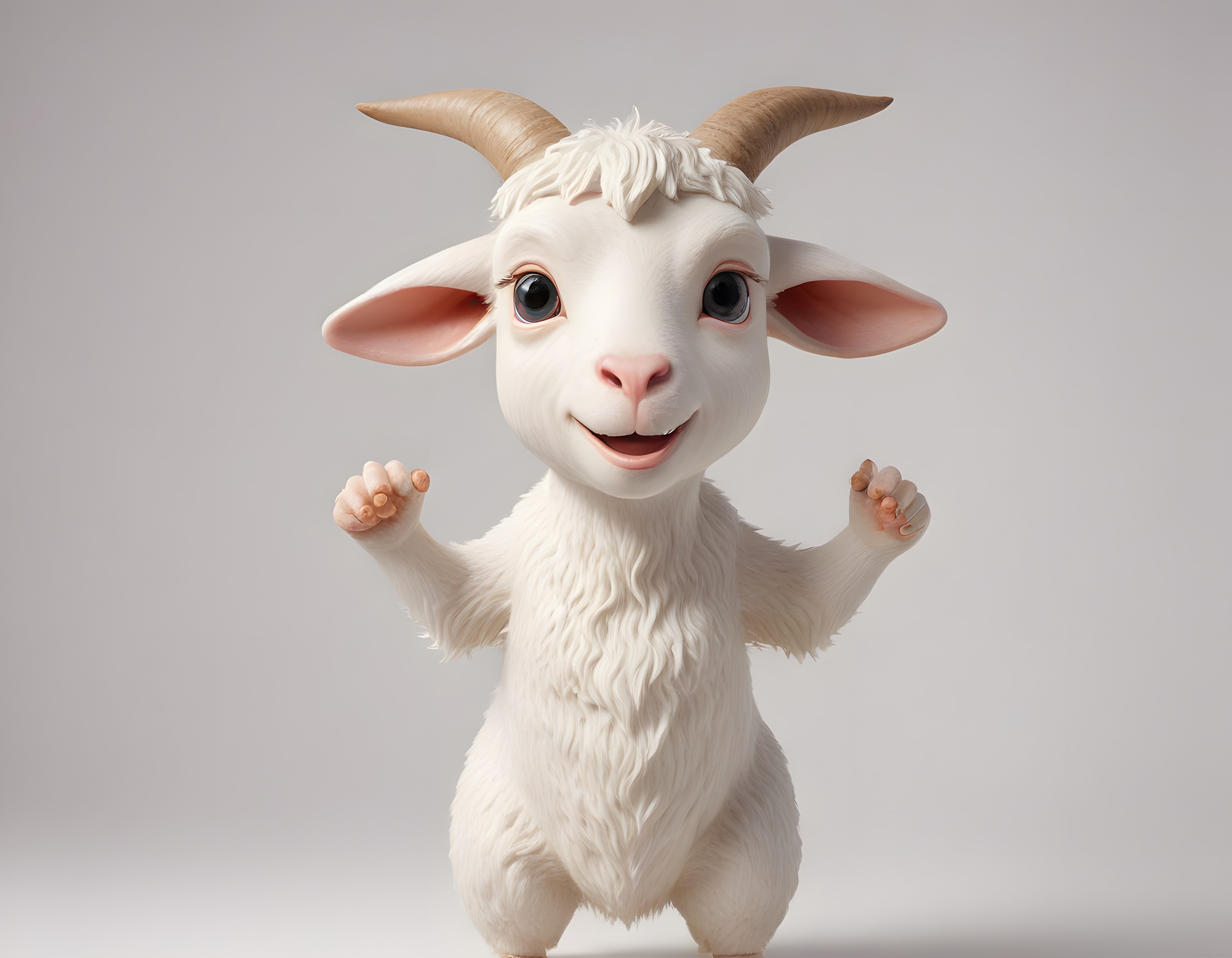 Boynuzlu Sevimli Keçi Karakterinin Mutlu ve Cesur 3D Animasyon Portresi