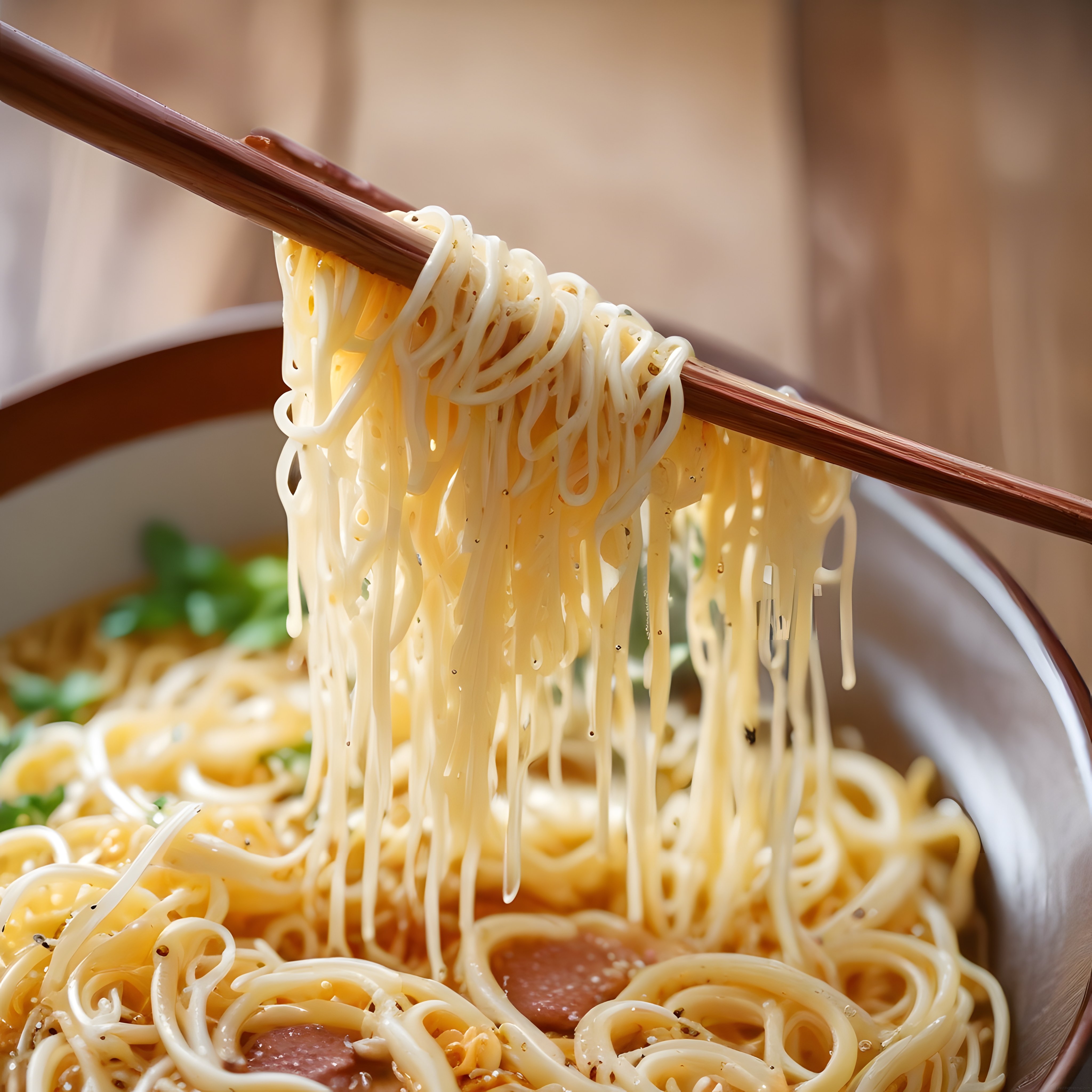 Buğulu Sıcak Ramen Kasesinden Ahşap Çubuklarla Parlak Erişte Kaldırma Anı