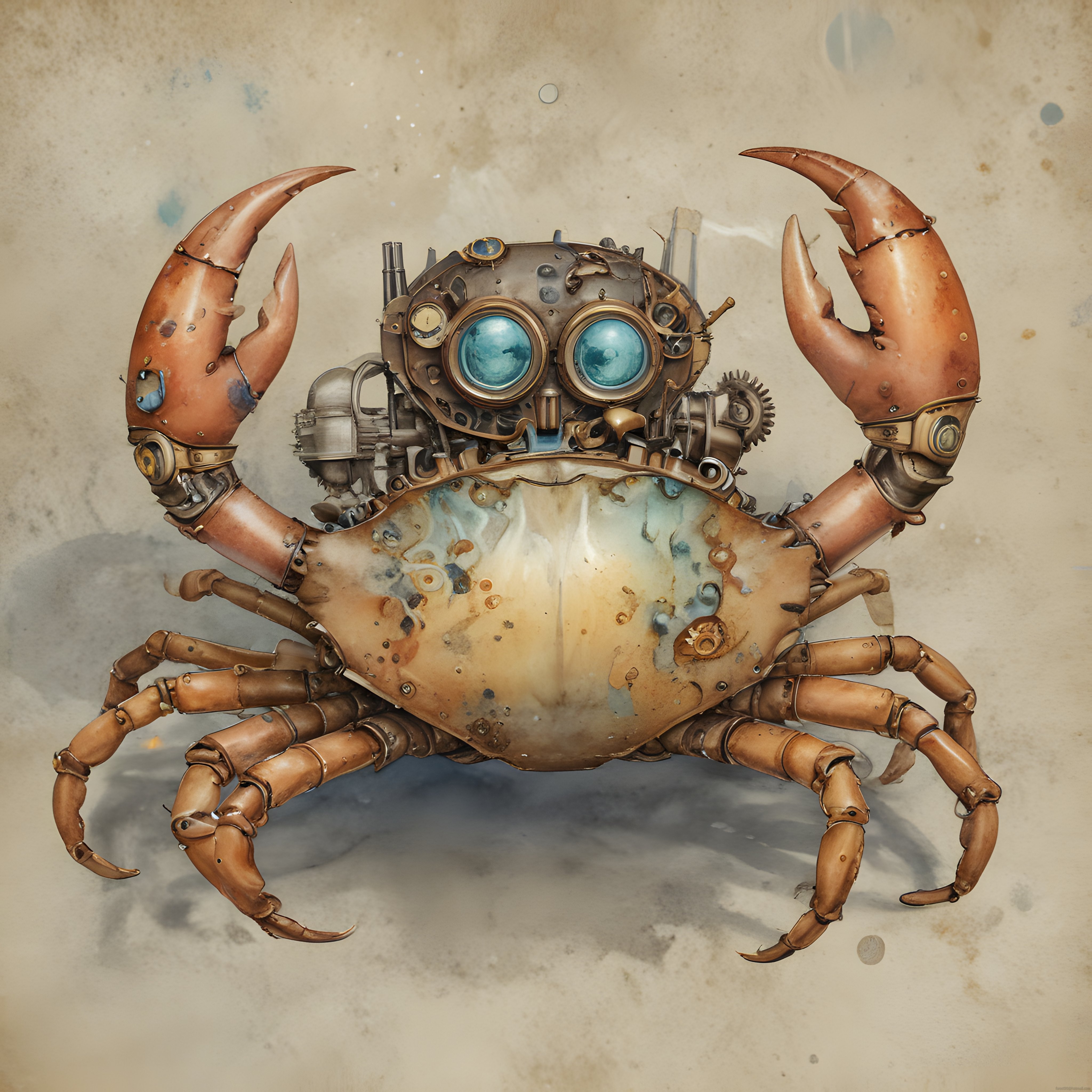 Buhar Çağı Estetiğinde Vintage Steampunk Robot Yengeç Dijital İllüstrasyonu Buhar Çağı Estetiğinde Vintage Steampunk Robot Yengeç Dijital İllüstrasyonu