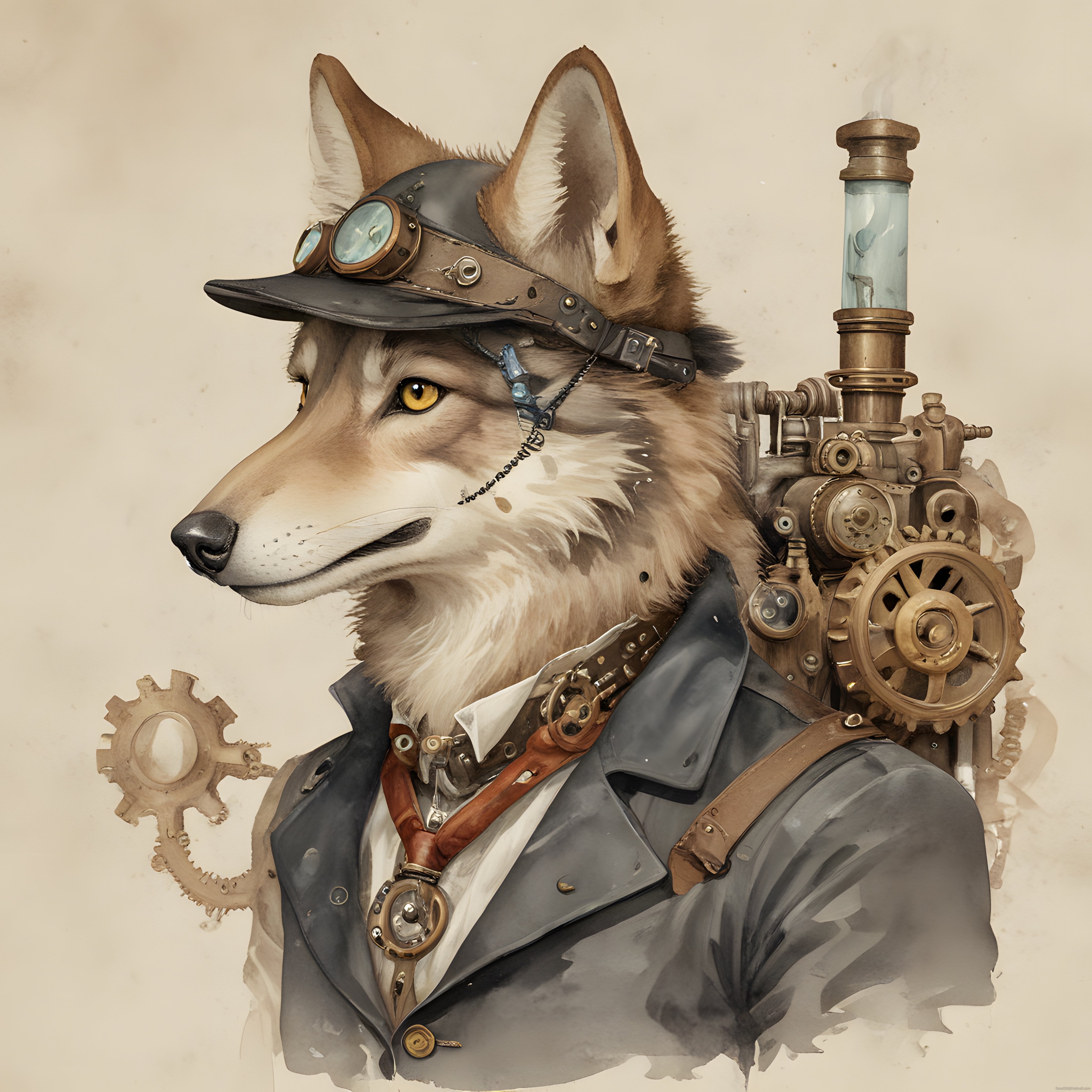 Buhar Gücü ve Pirinç Dişliler: Antropomorfik Steampunk Kurt Portresi