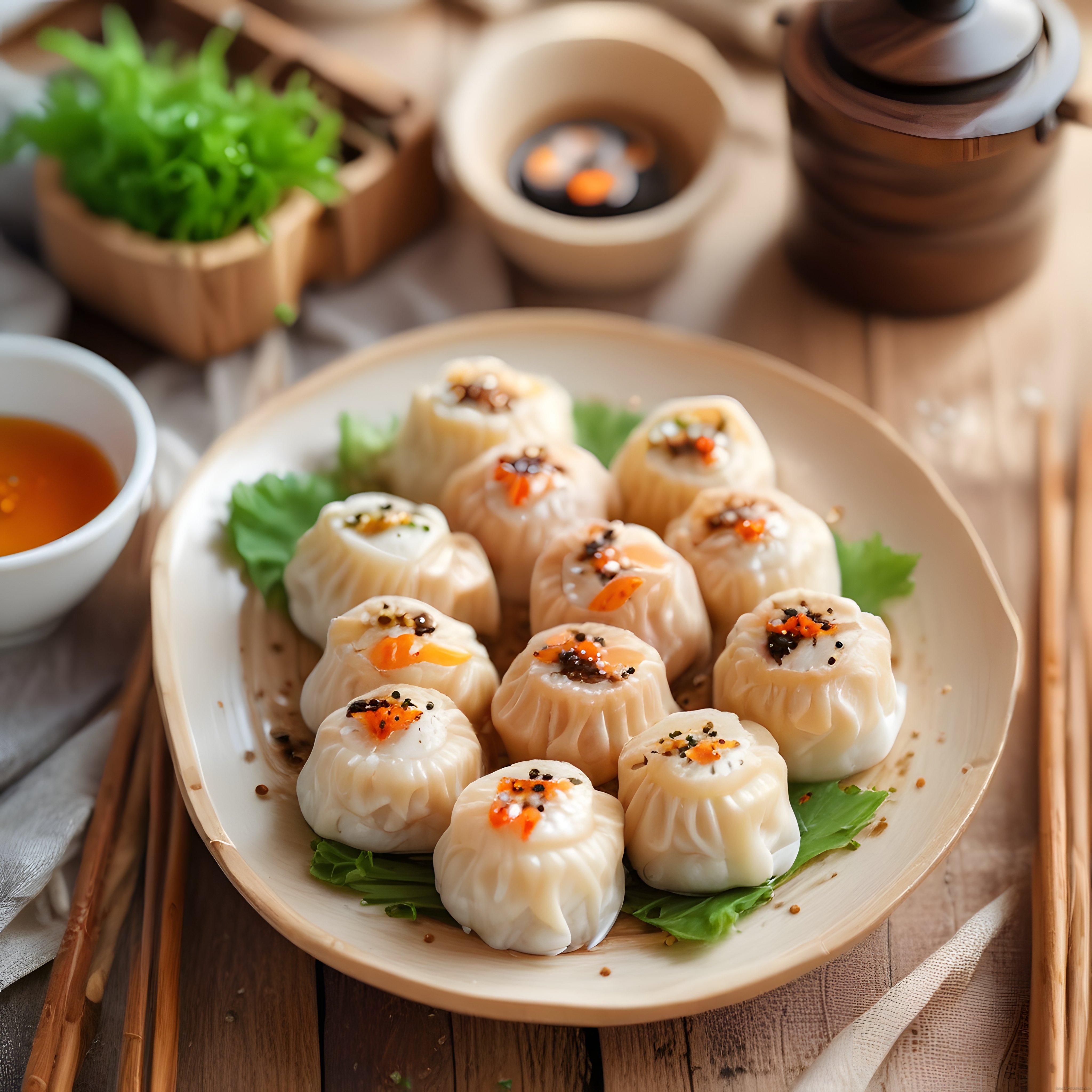Buharda Pişmiş Çin Mantısı Dim Sum Sunumu ve Asya Mutfağı Lezzetleri