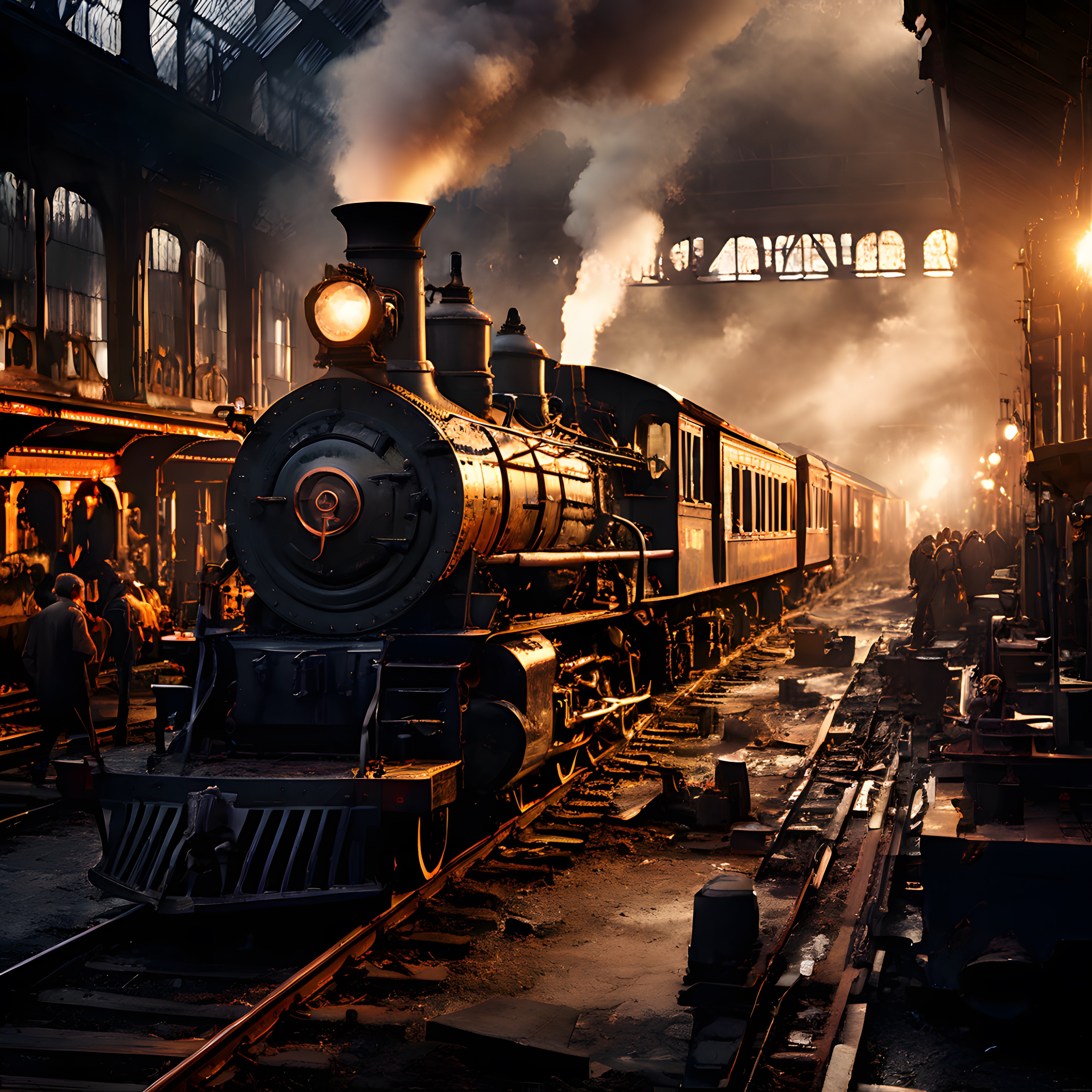 Buharlı Lokomotifin Dramatik Işıkla Aydınlanan Tarihi Tren Garı Manzarası