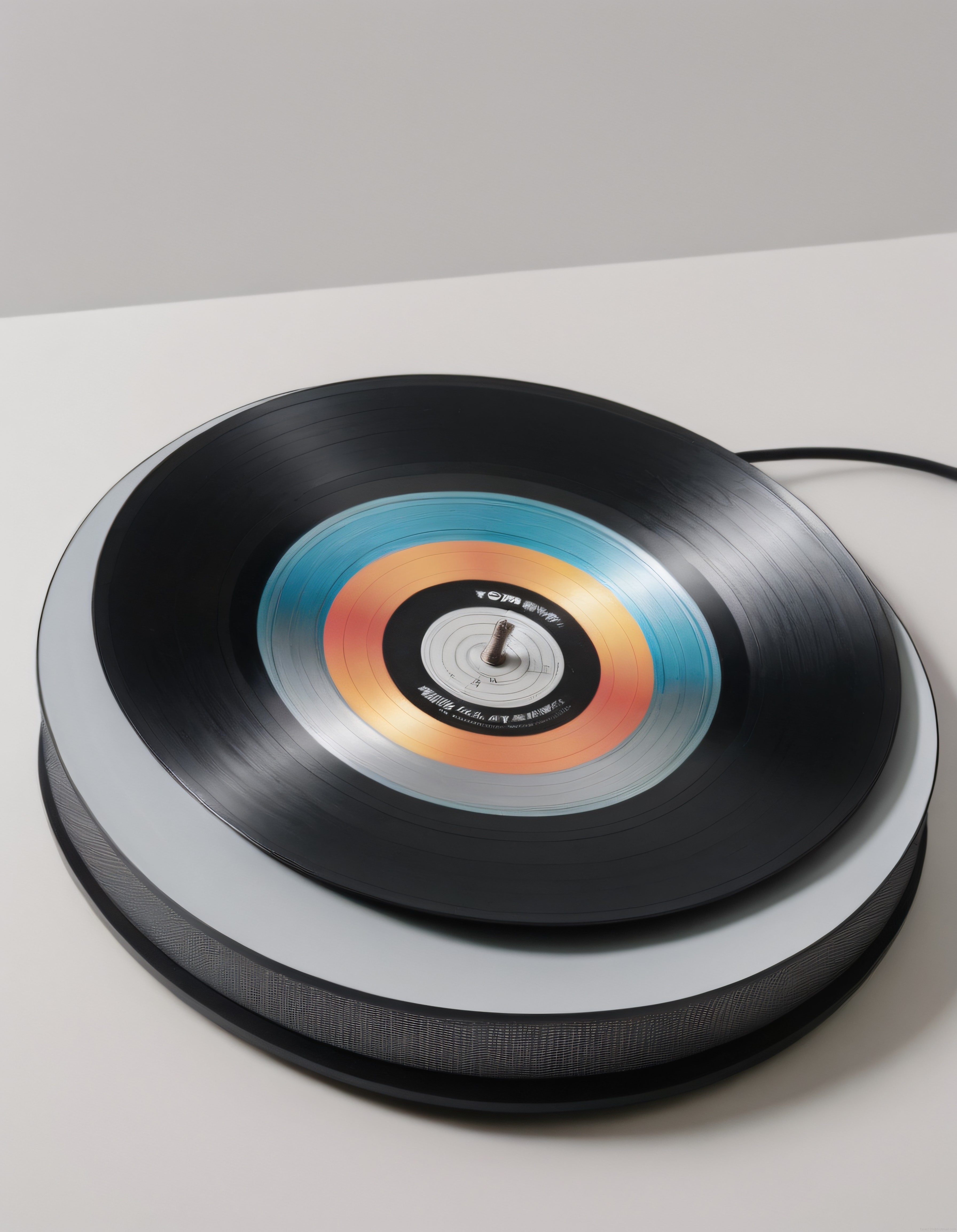 Bükülmüş Vinil Plak ve Konik Çukurda Renkli Retro Müzik Detayı