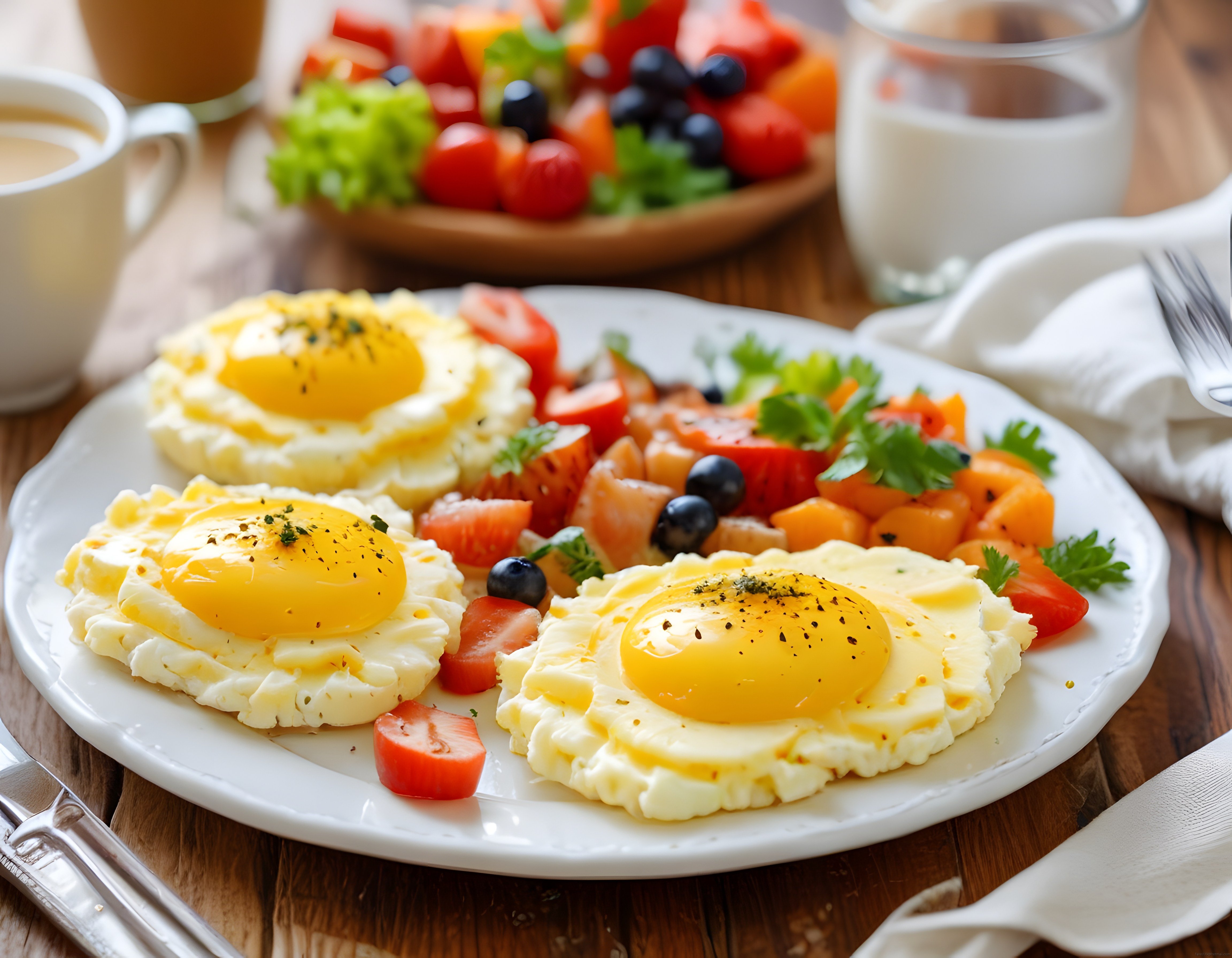 Bulut Yumurta ve Meyveli Şık Kahvaltı Tabağı ile Sıcak Bir Brunch Keyfi