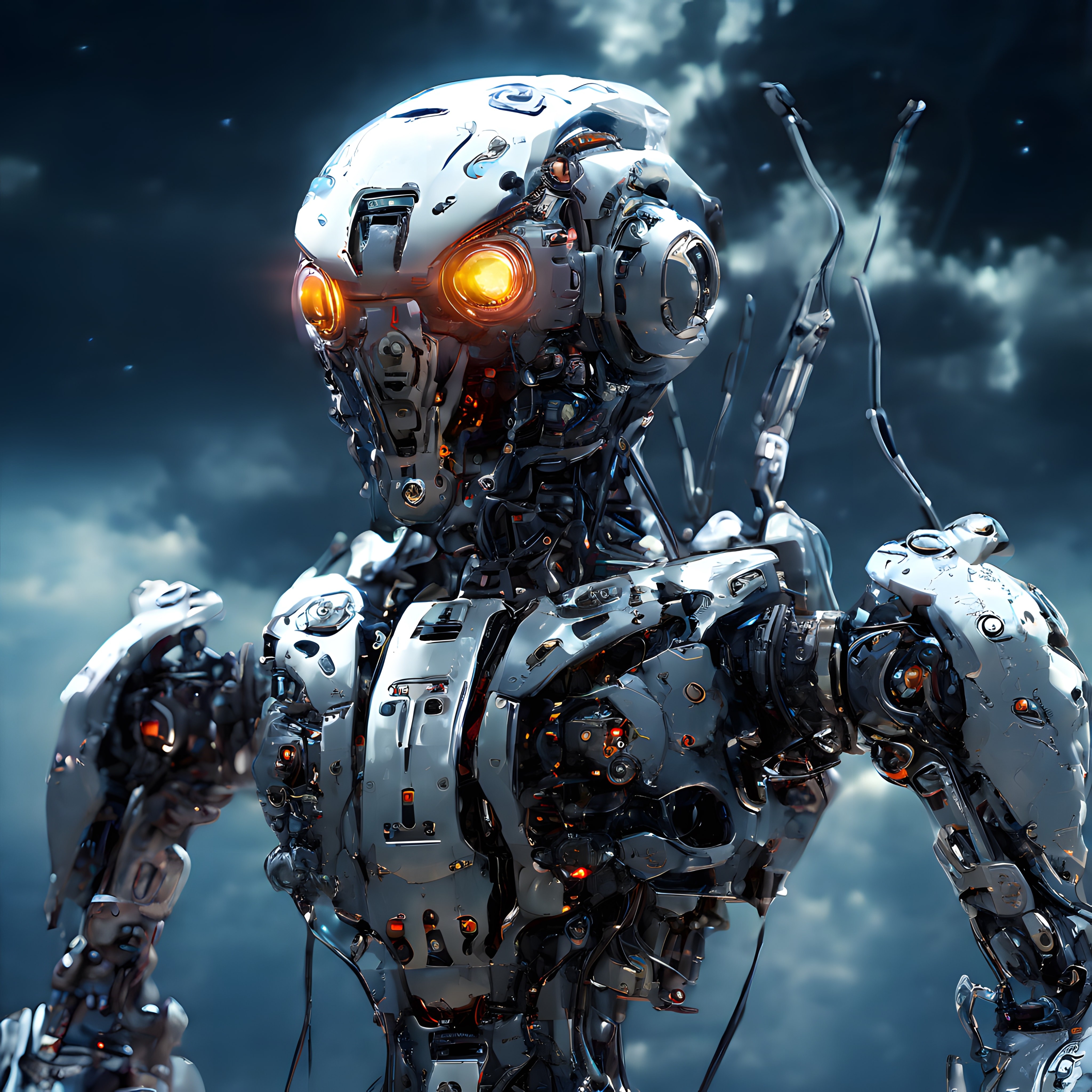 Bulutlar Arasında Yükselen İnsansı Robot: Geleceğin Mekanik Varlığı
