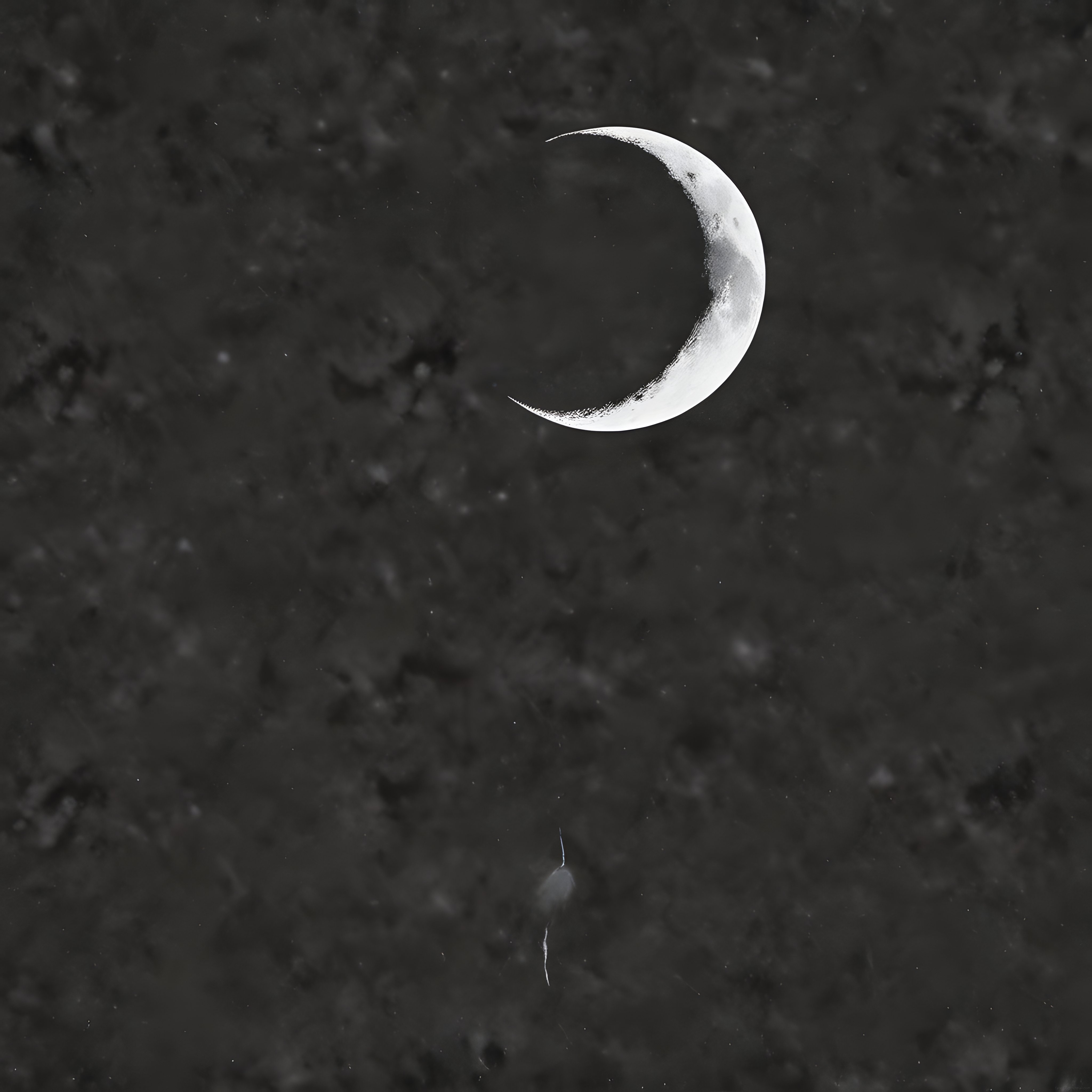 Bulutların Arasından Süzülen Parlak Hilal Ay ve Yıldızlı Gece Gökyüzü