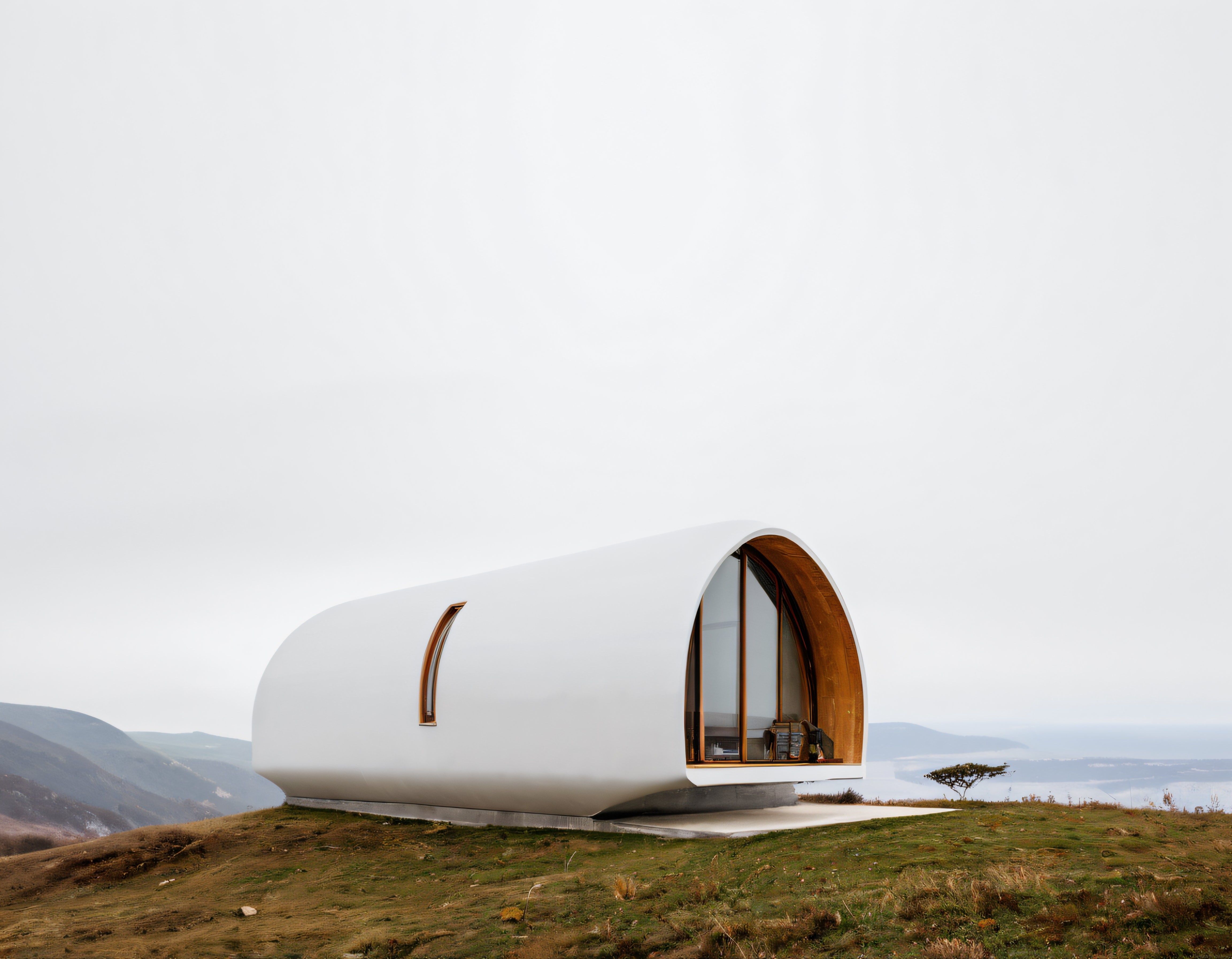 Bulutların Üzerindeki Organik Formda Minimalist ve Modern Bir Dağ Evi