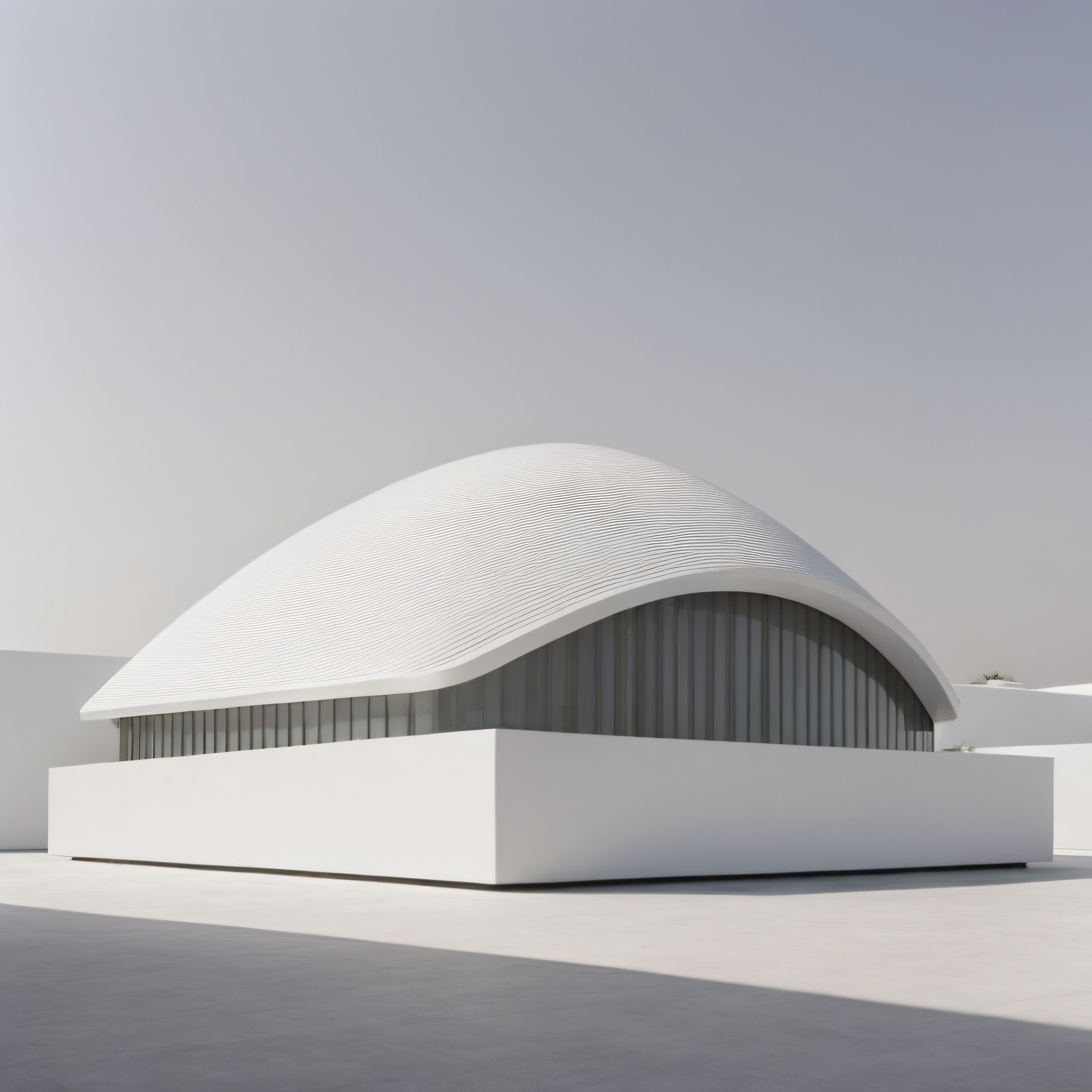 Bulutlu Gökyüzü Altında Kavisli Çatılı Minimalist Beyaz Modern Bina