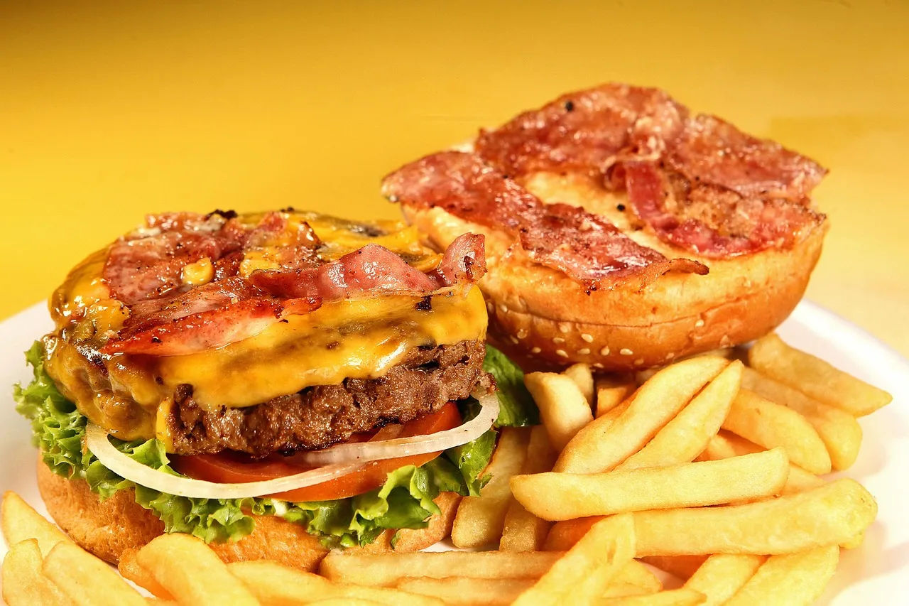 Burger ve peynirli lezzetli tabak - restoran