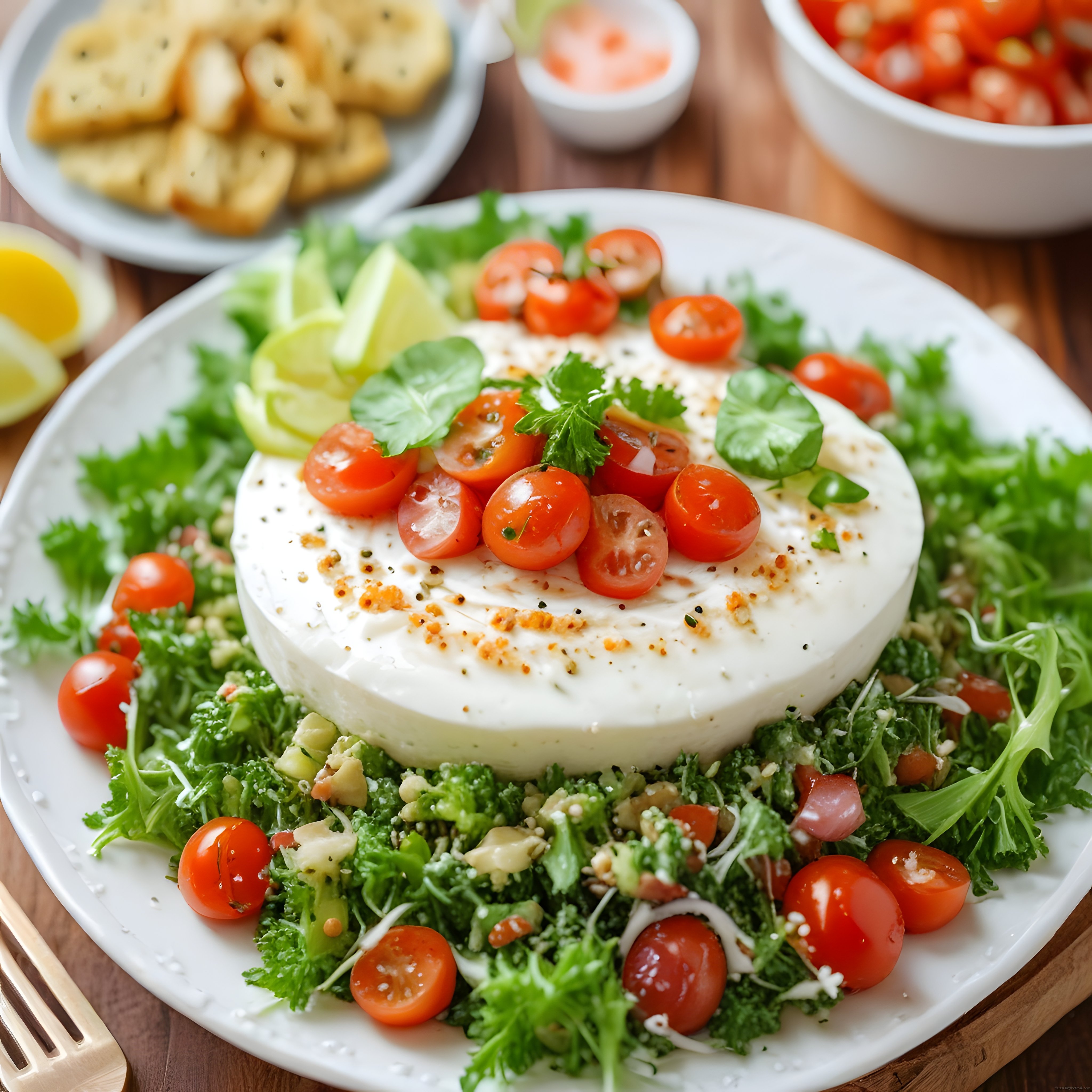 Burrata peynirli taze salata tabağı ile kahvaltıda sağlıklı ve şık sunum
