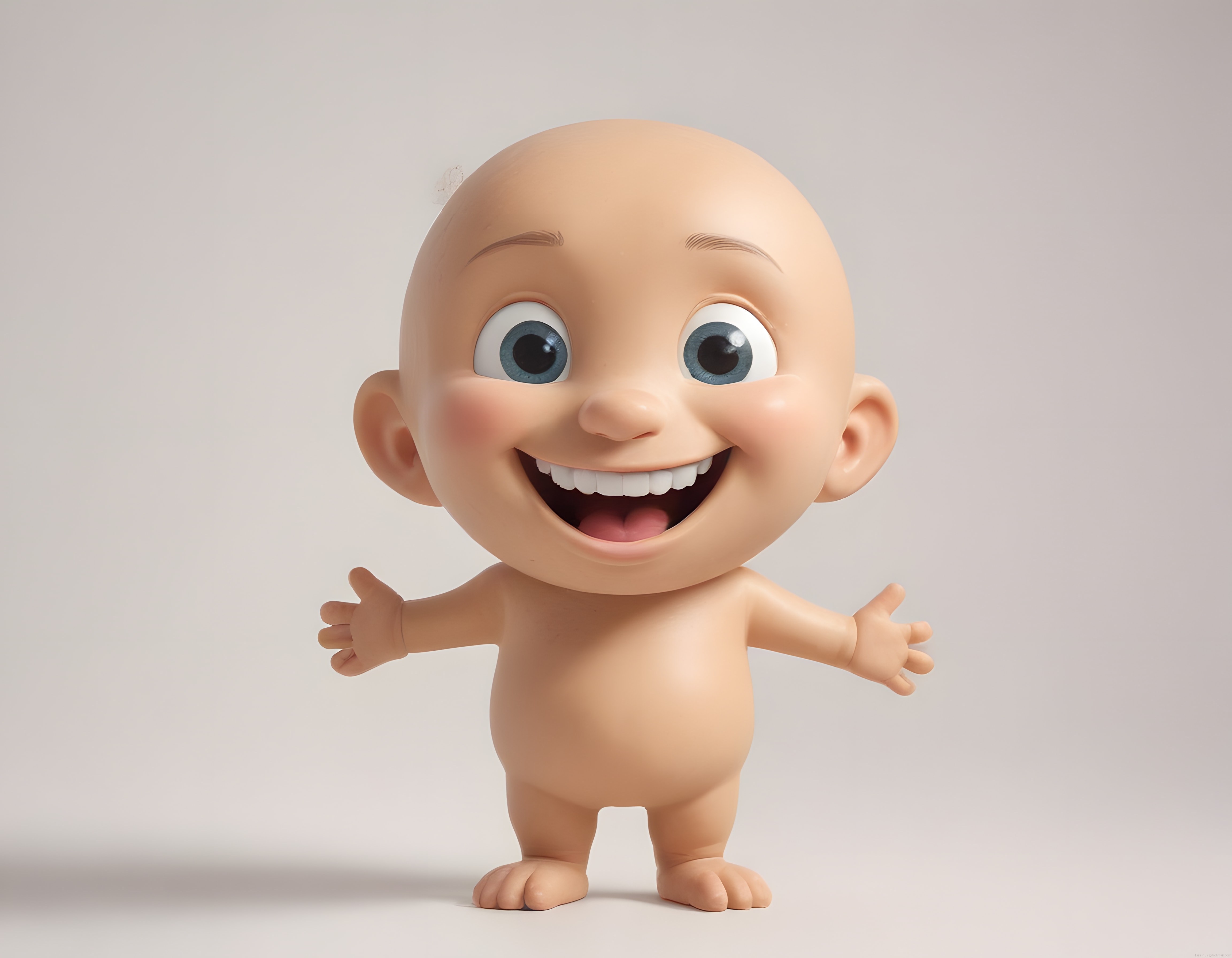 büyük başlı sevimli 3d animasyon bebek karakteri neşeli gülümseyen ifade