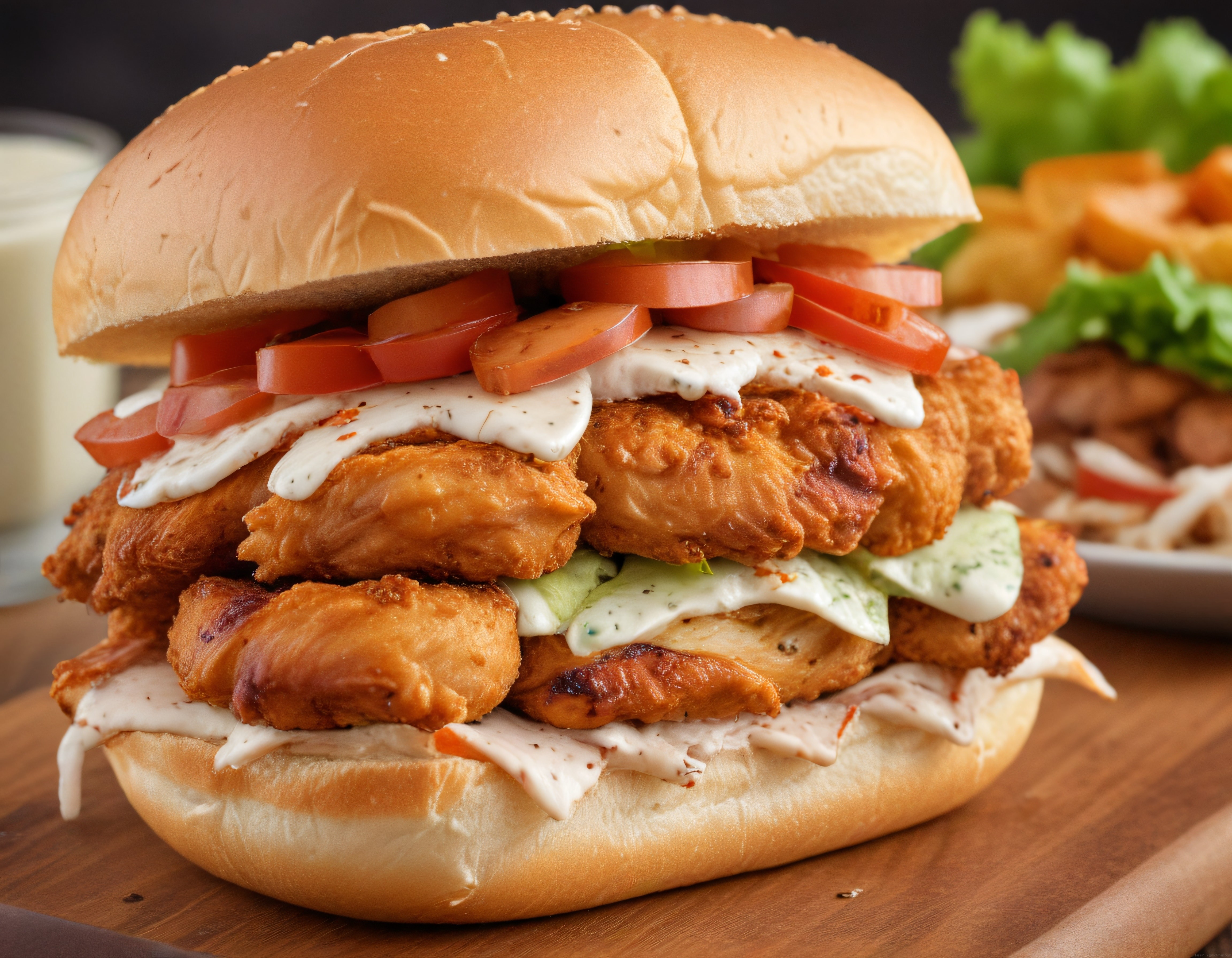 Büyük Boy Çıtır Tavuklu Gurme Burger ve Patates Kızartması ile Nefis Sunum