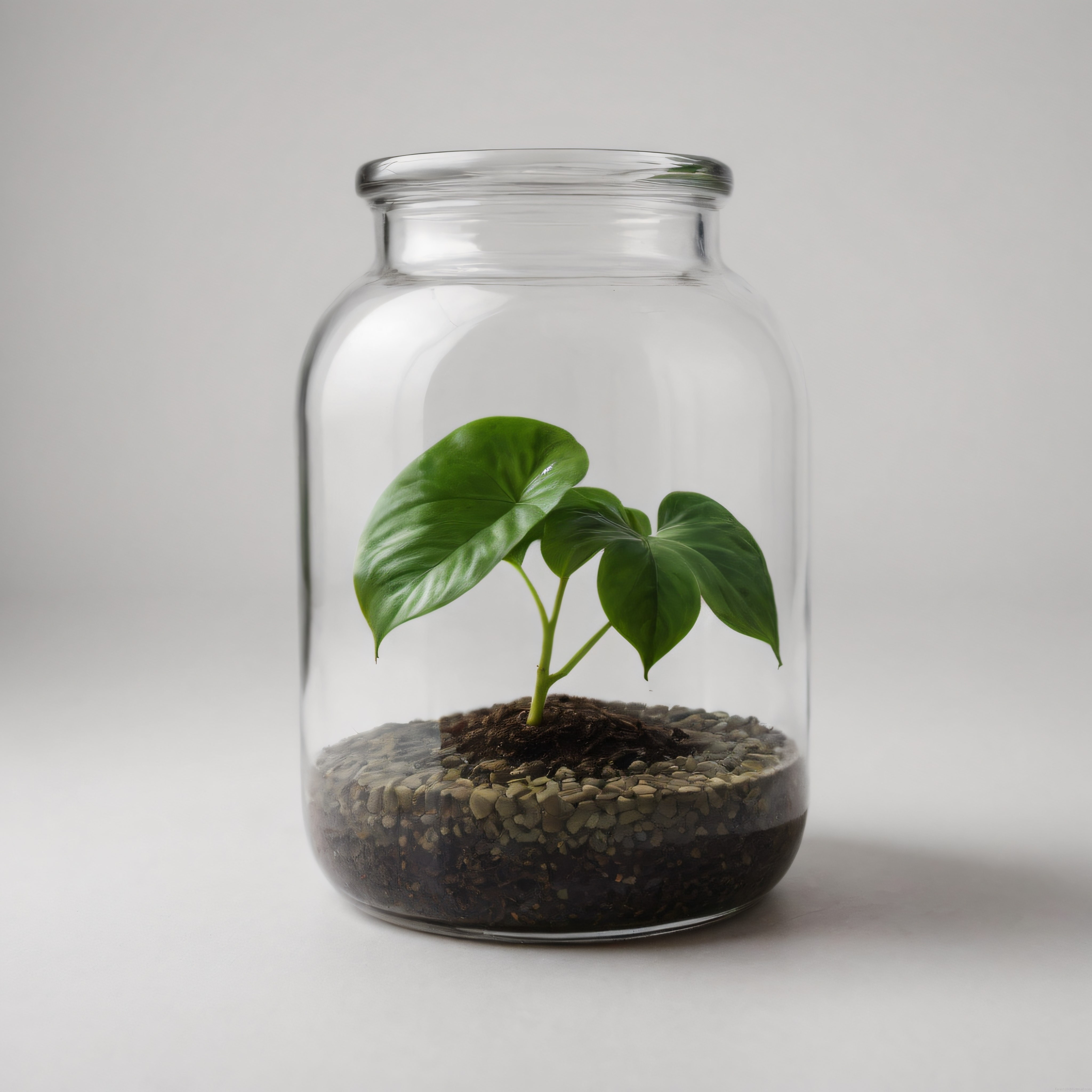 Büyük Cam Kavanozda Yeşil Yapraklı Bitki ile Doğal ve Sade Terrarium