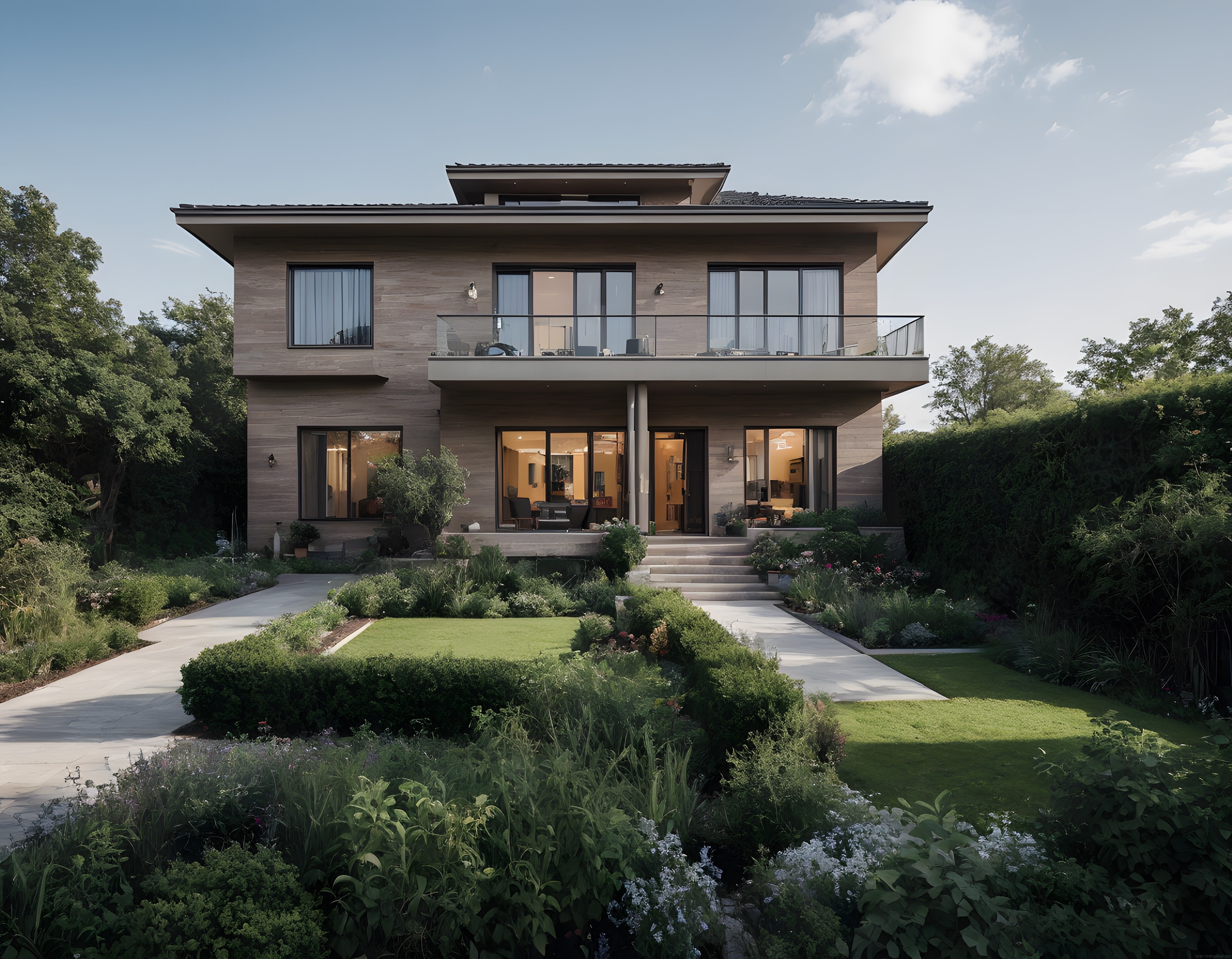 Büyük Camları ve Ahşap Kaplamasıyla Öne Çıkan Modern Lüks Villa Tasarımı