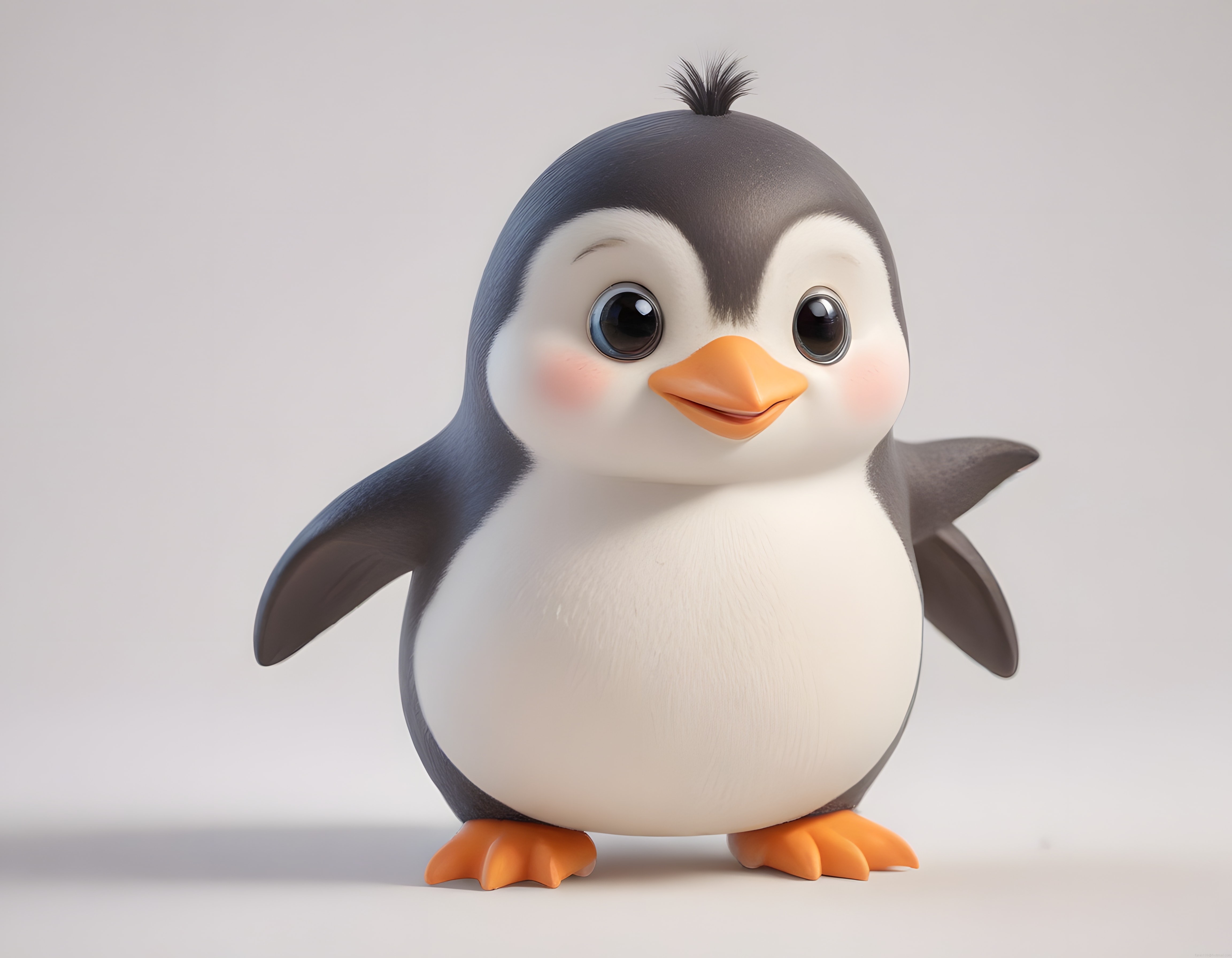 Büyük gözleri ve ponpon yanaklarıyla masalsı bir 3D penguen tasarımı